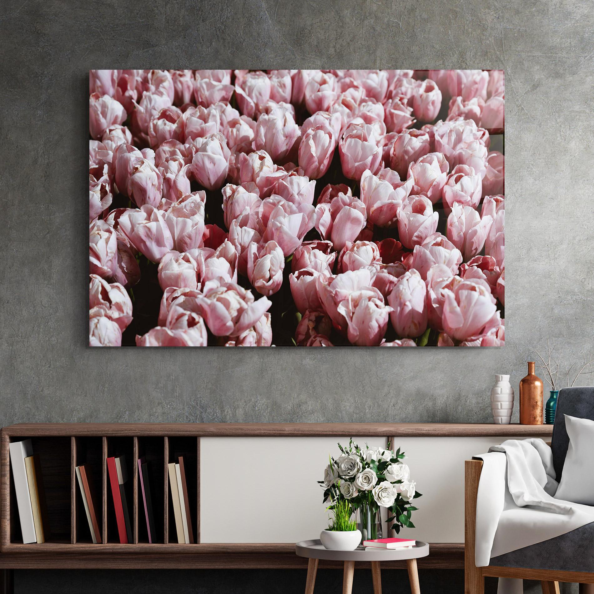 Obraz na Szkle Pastel Pink Tulips Wall mockup 2