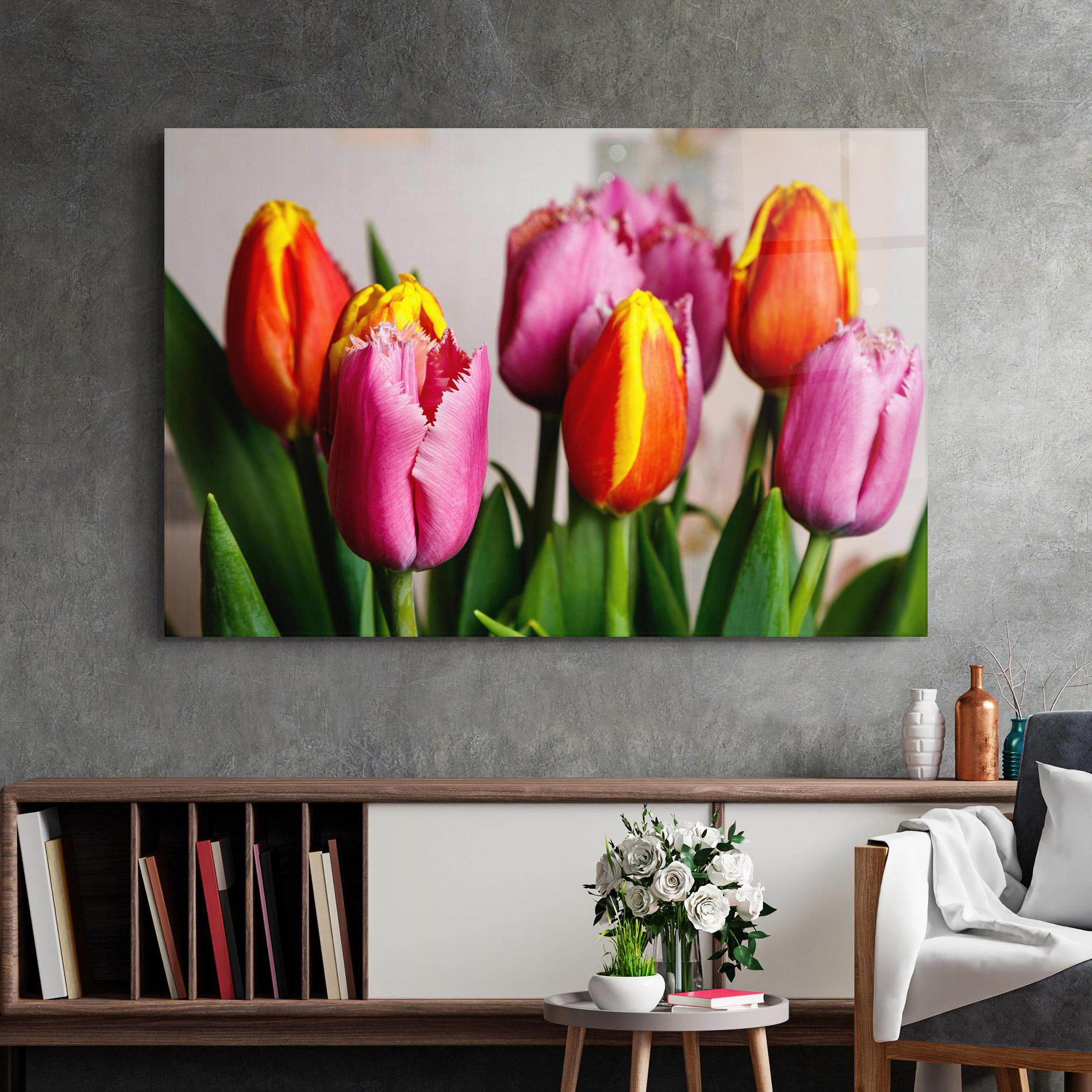 Obraz na Szkle Pink Orange Tulips mockup 2