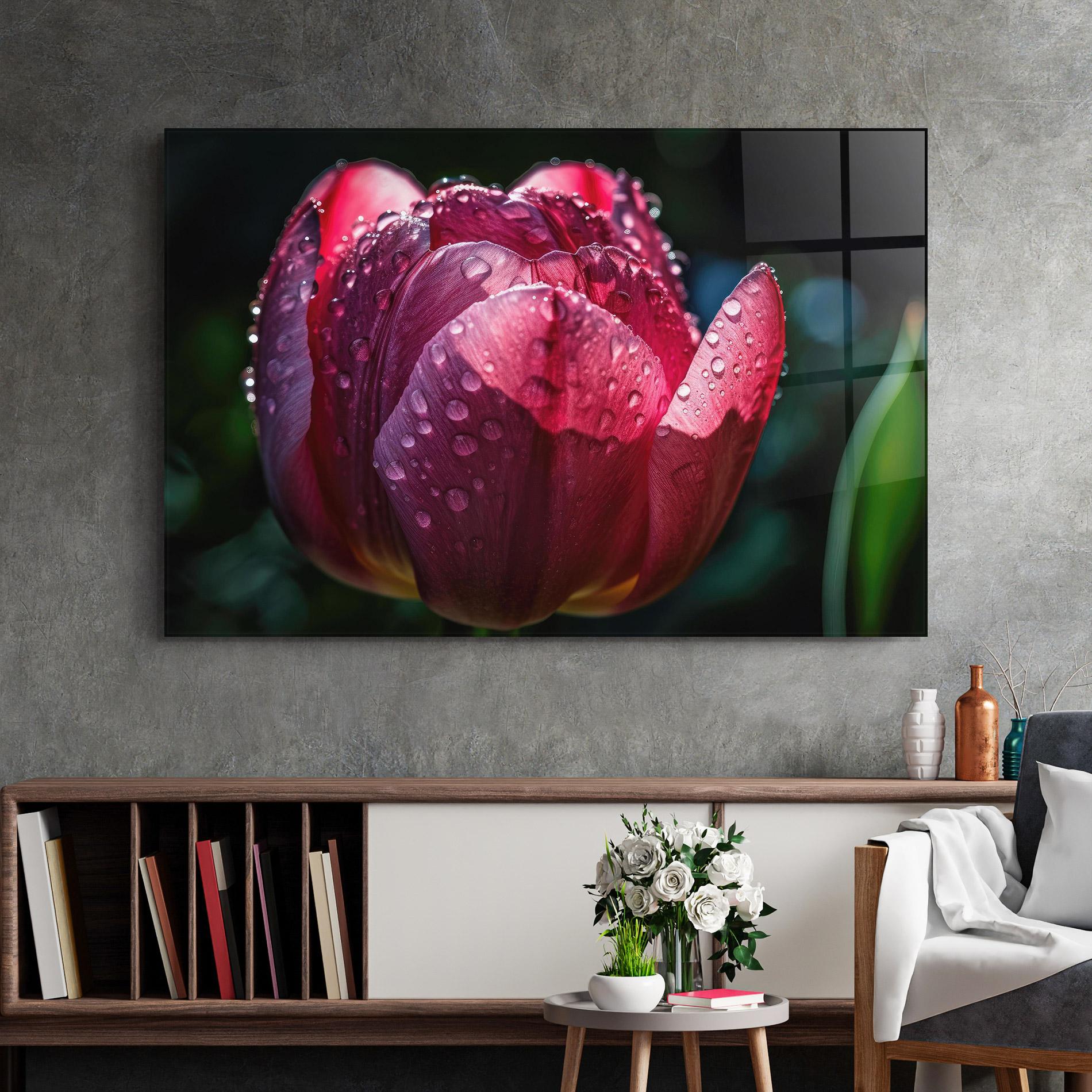 Obraz na Szkle Pink Tulip After Rain mockup 2