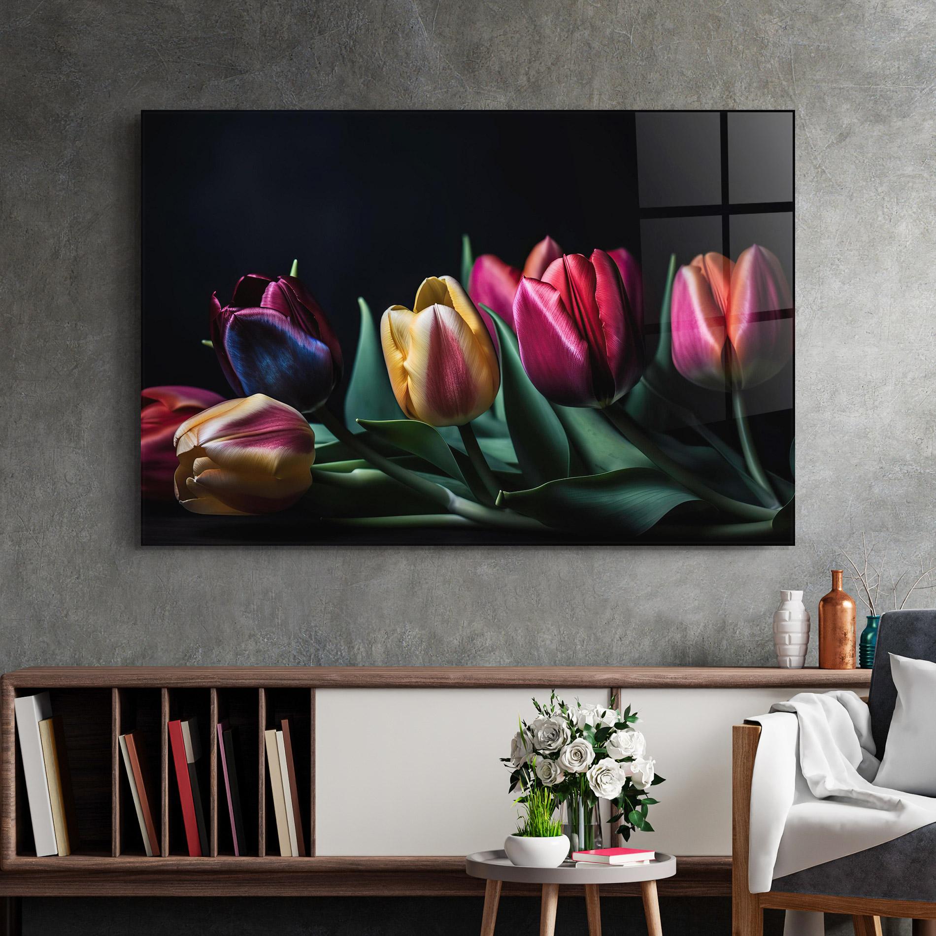 Obraz na Szkle Pink Yellow Tulips mockup 2