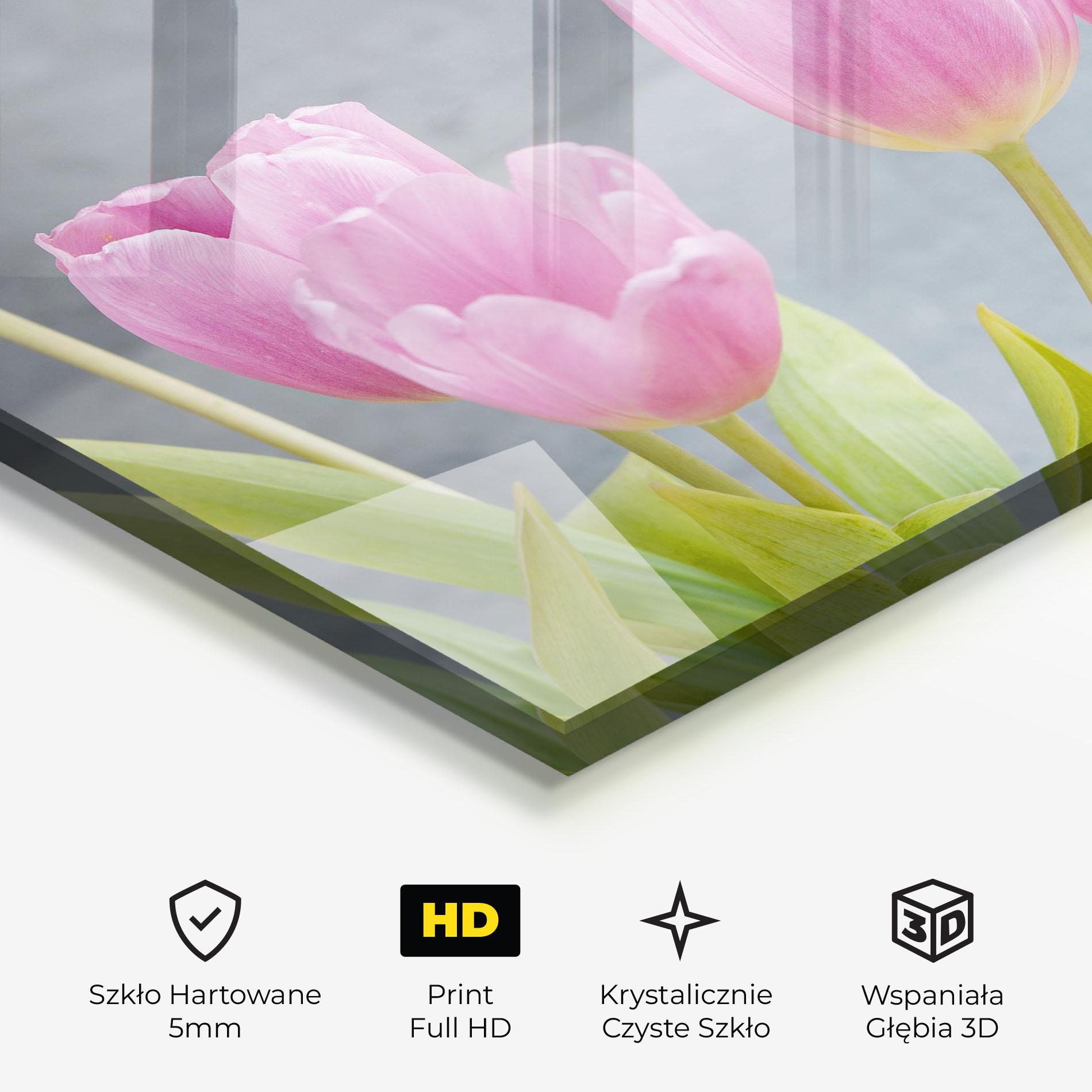 Obraz na Szkle Pink Pastel Tulip On Grey mockup 3