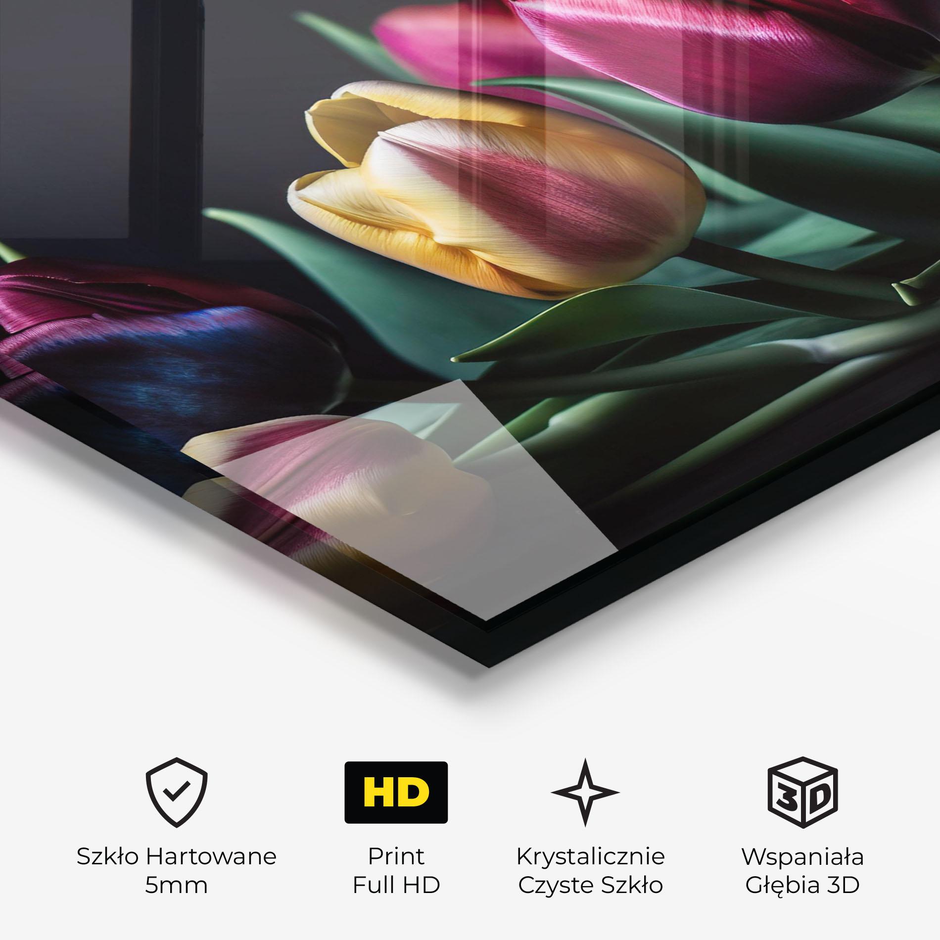 Obraz na Szkle Pink Yellow Tulips mockup 3