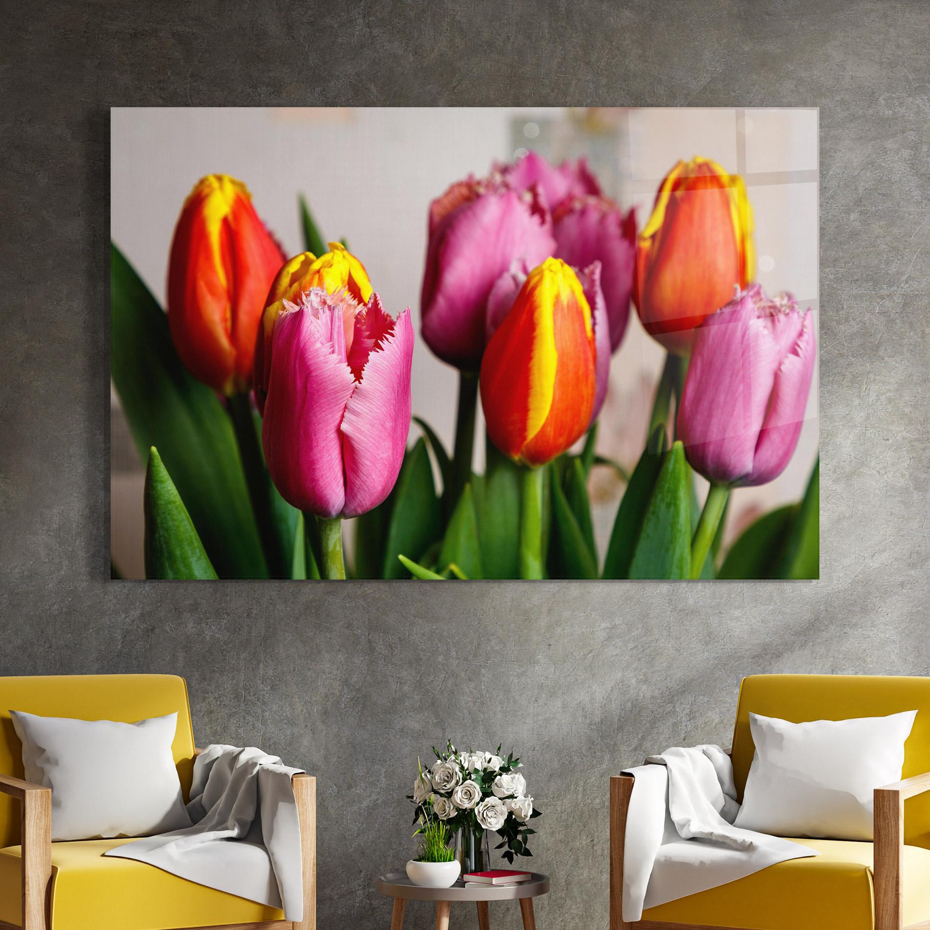 Obraz na Szkle Pink Orange Tulips mockup 4