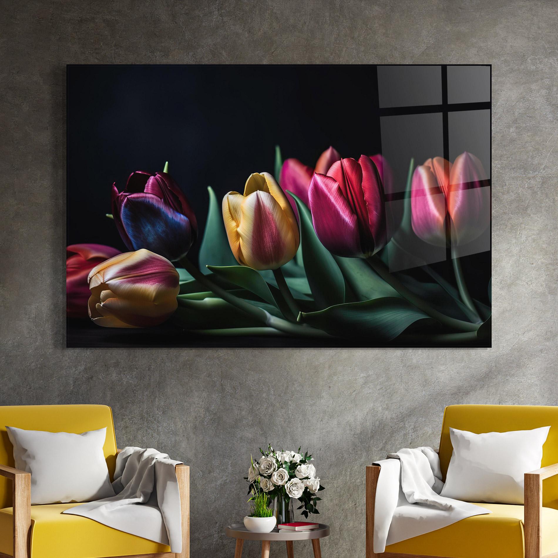 Obraz na Szkle Pink Yellow Tulips mockup 4