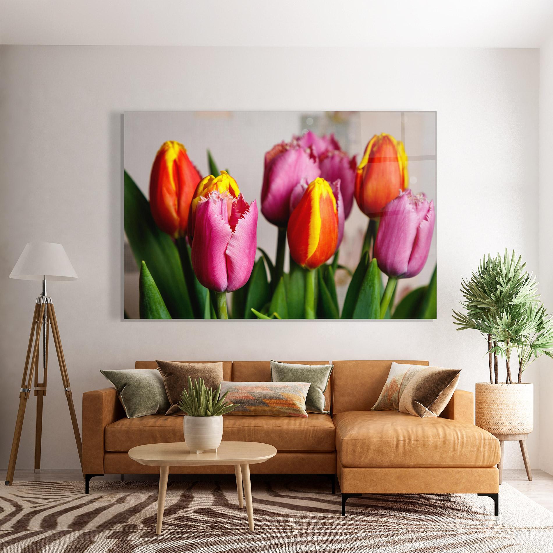 Obraz na Szkle Pink Orange Tulips mockup 7