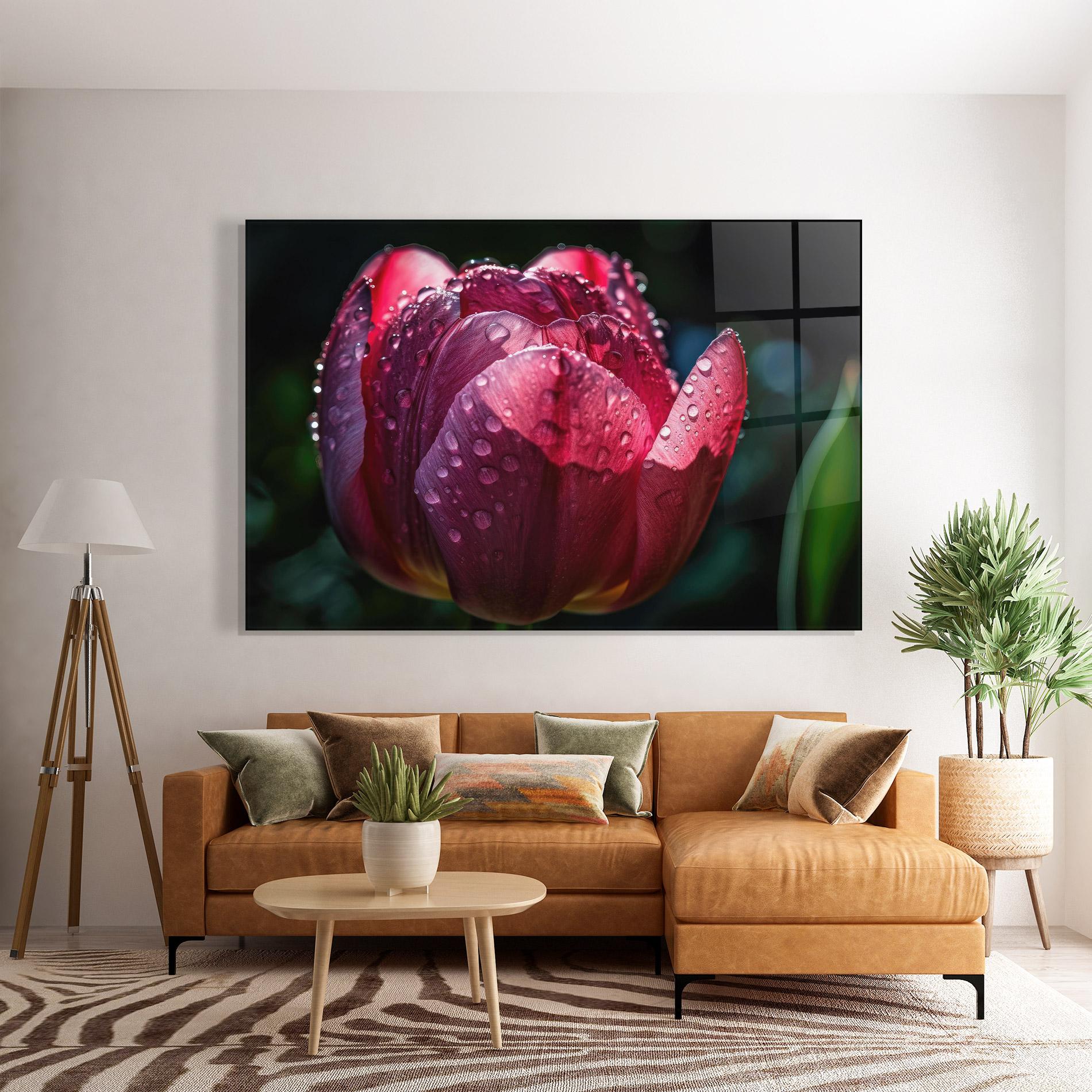 Obraz na Szkle Pink Tulip After Rain mockup 7