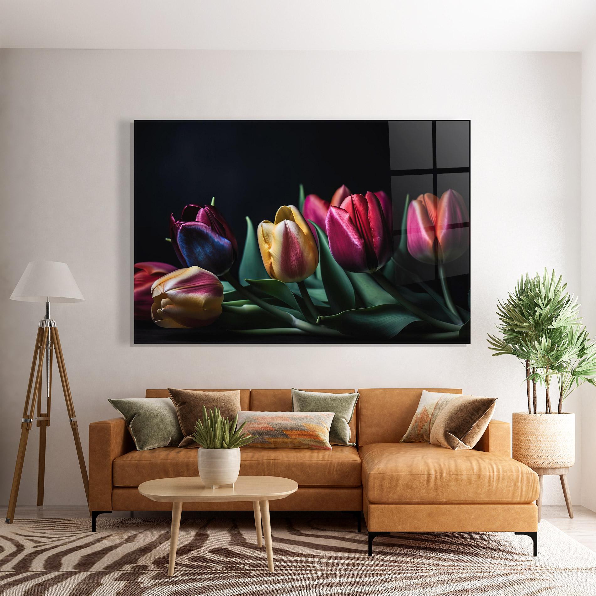 Obraz na Szkle Pink Yellow Tulips mockup 7