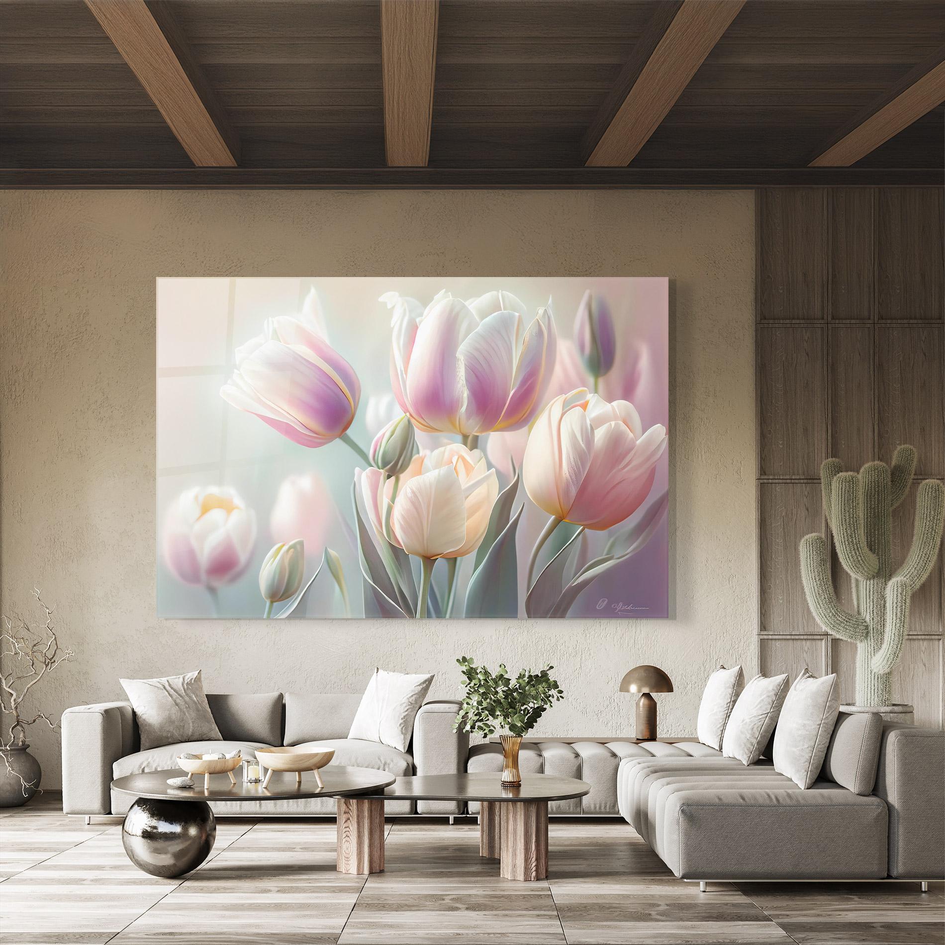 Obraz na Szkle Dreamy White Tulips mockup 8