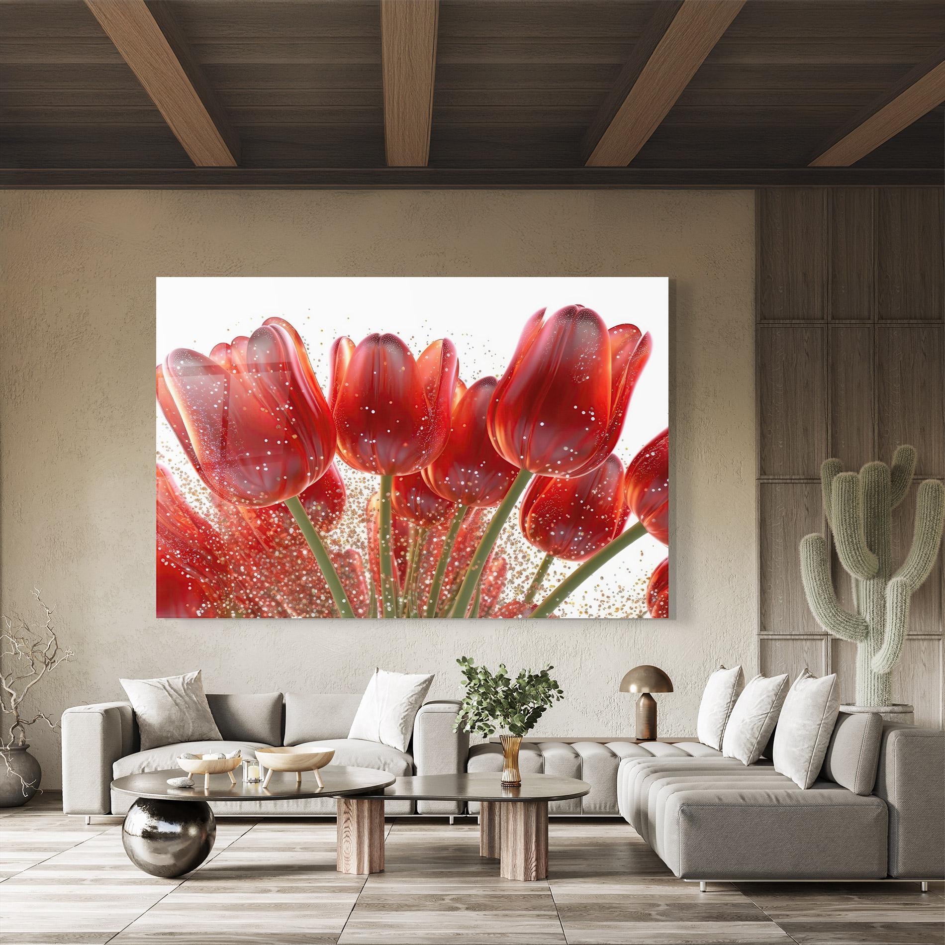Obraz na Szkle Glitter Red Tulips mockup 8