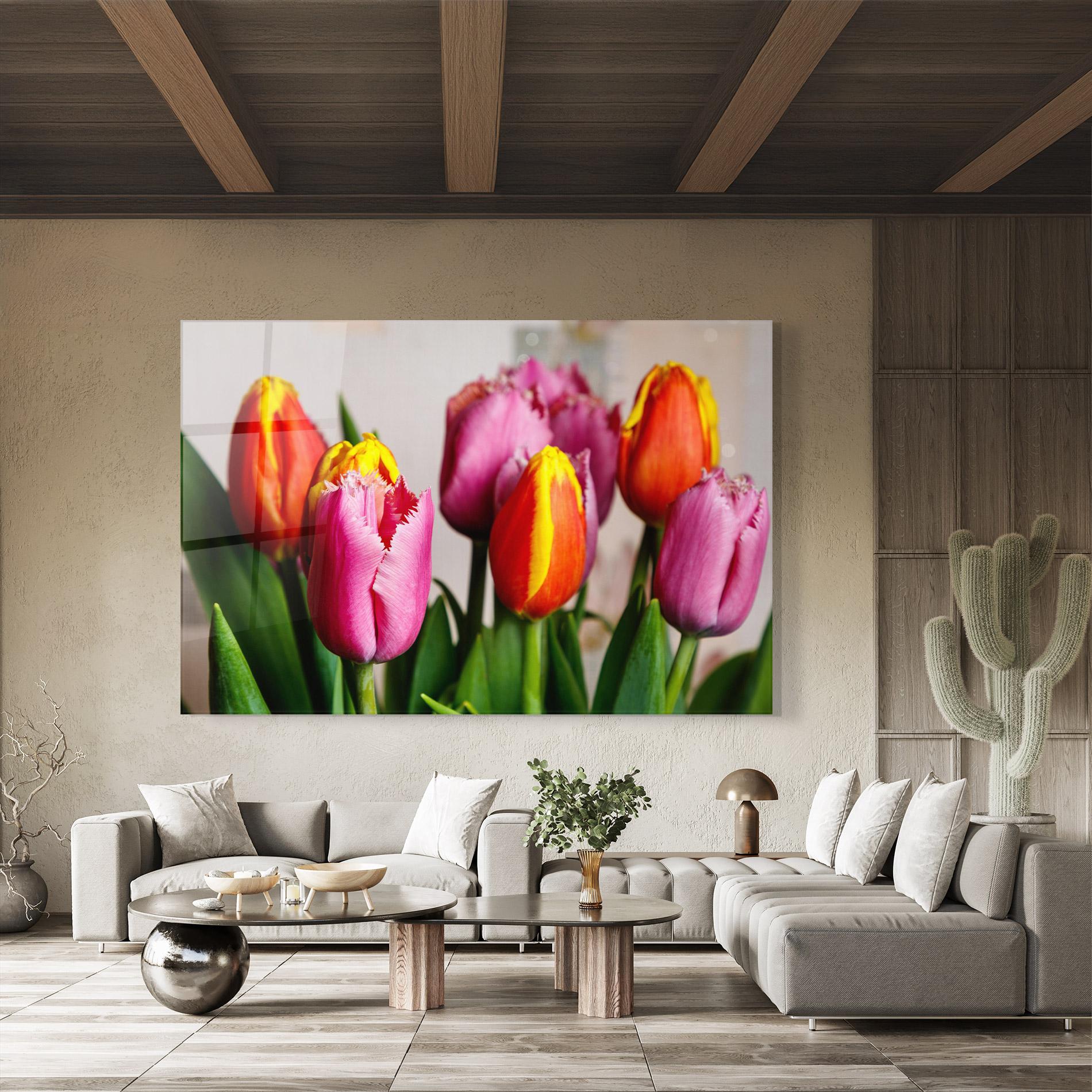 Obraz na Szkle Pink Orange Tulips mockup 8