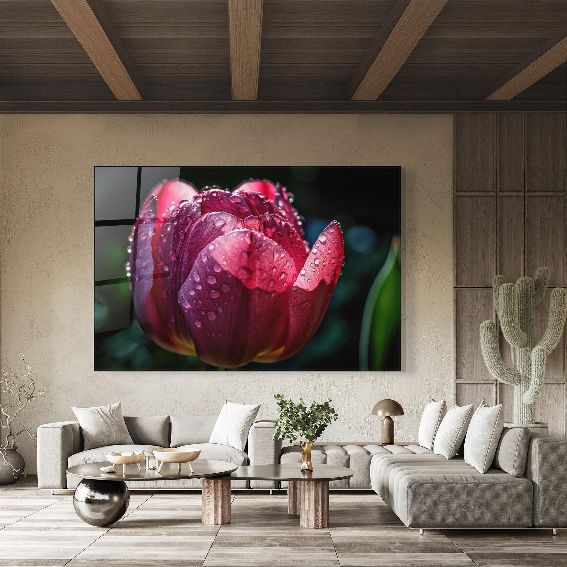 Obraz na Szkle Pink Tulip After Rain mockup 8