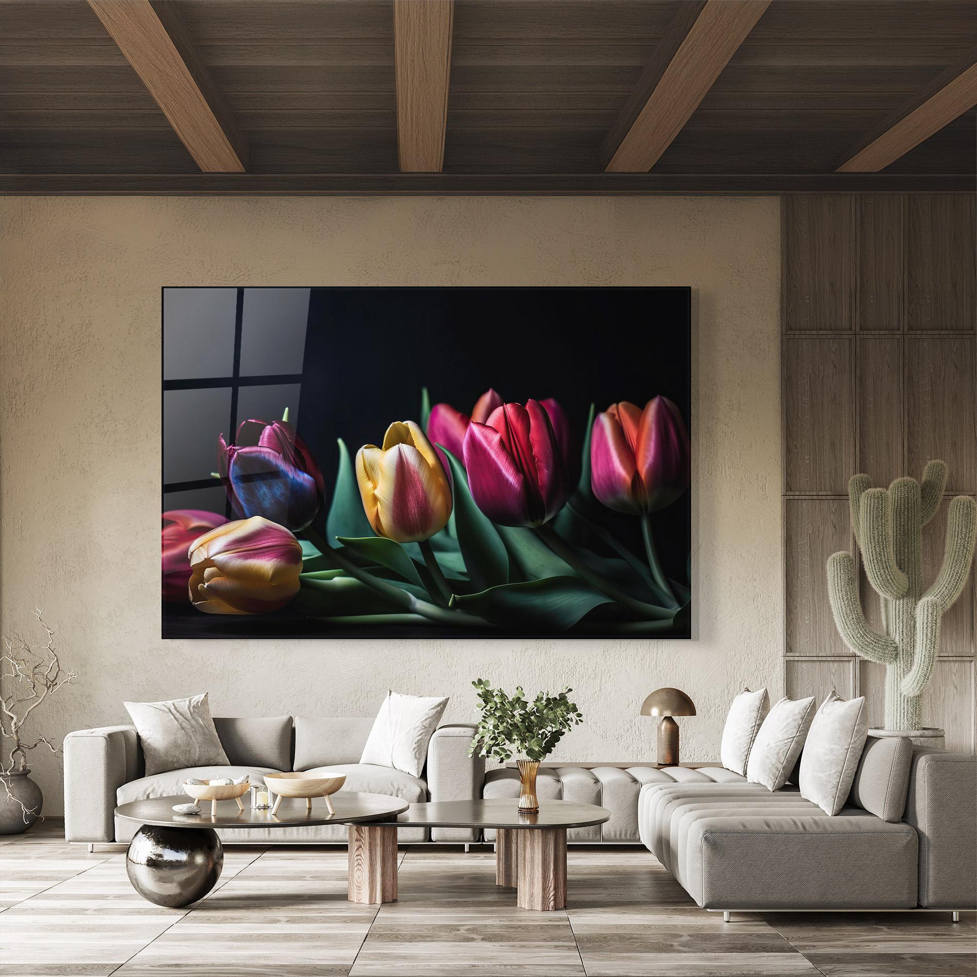 Obraz na Szkle Pink Yellow Tulips mockup 8