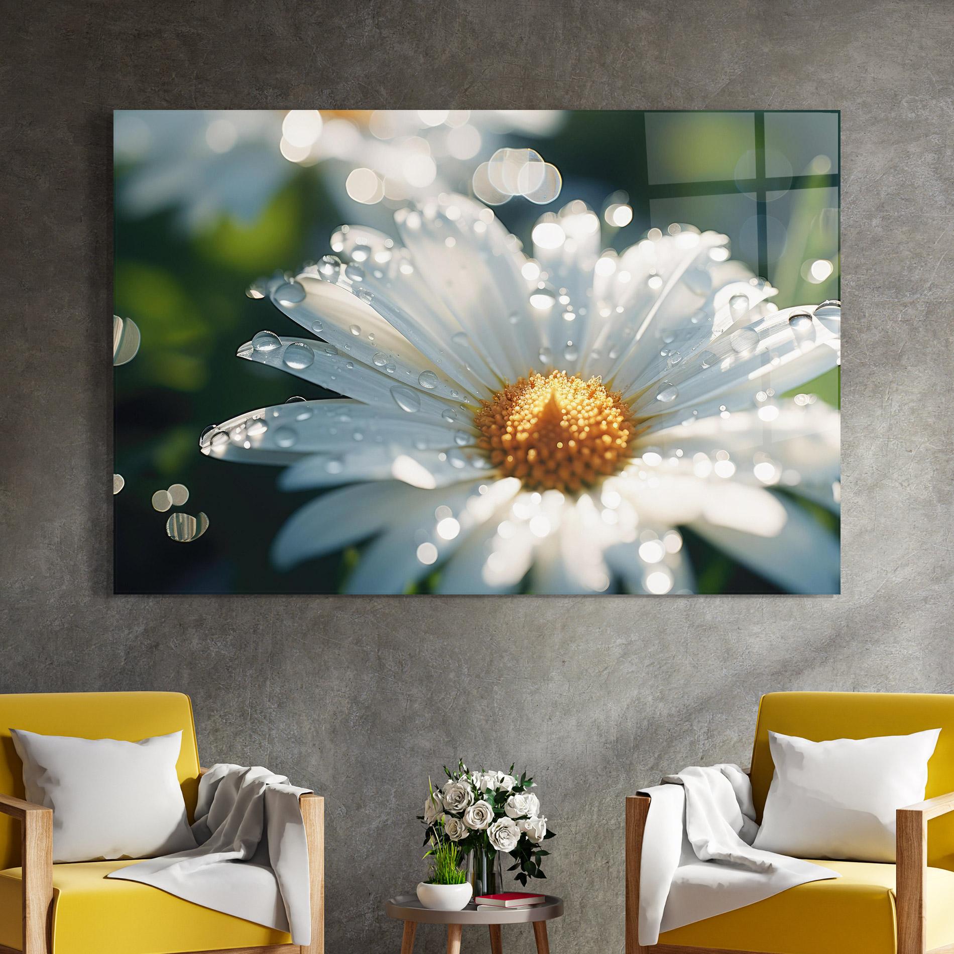 Obraz na Szkle Daisy After Rain Close Up mockup 4