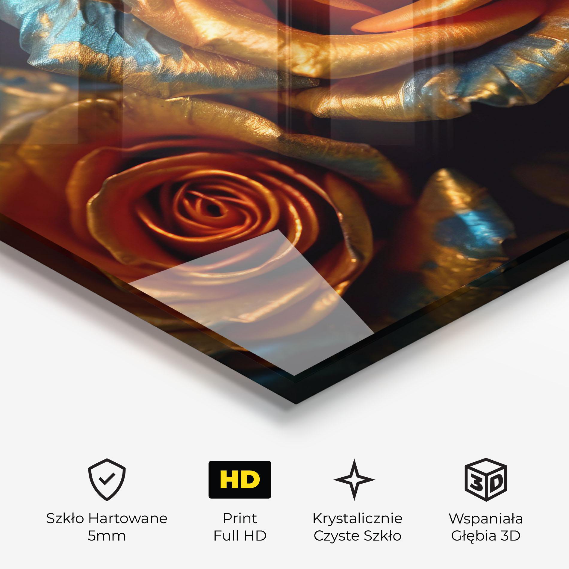Obraz na Szkle Golden Blue Roses mockup 3
