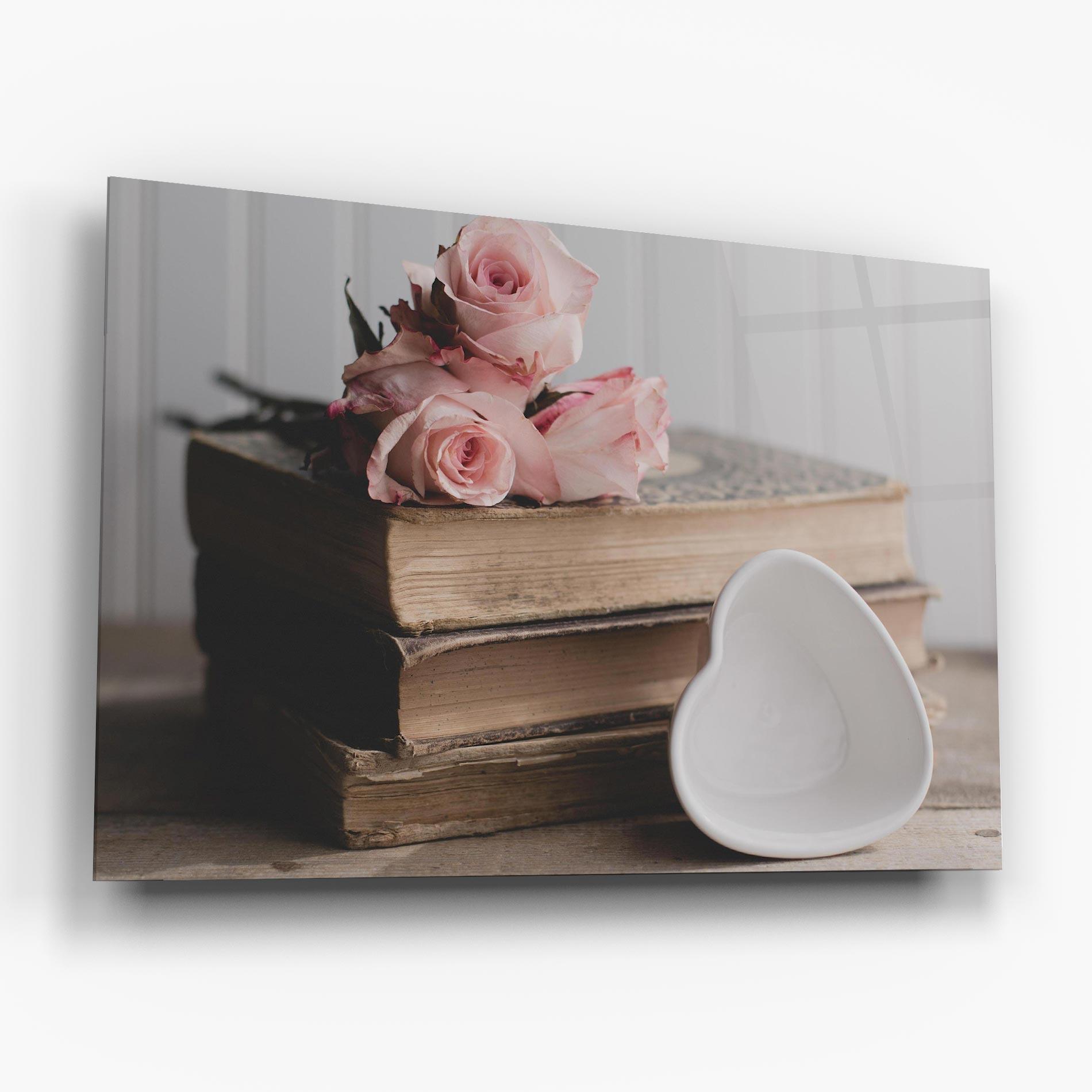 Obraz na Szkle Books With Roses mockup 6