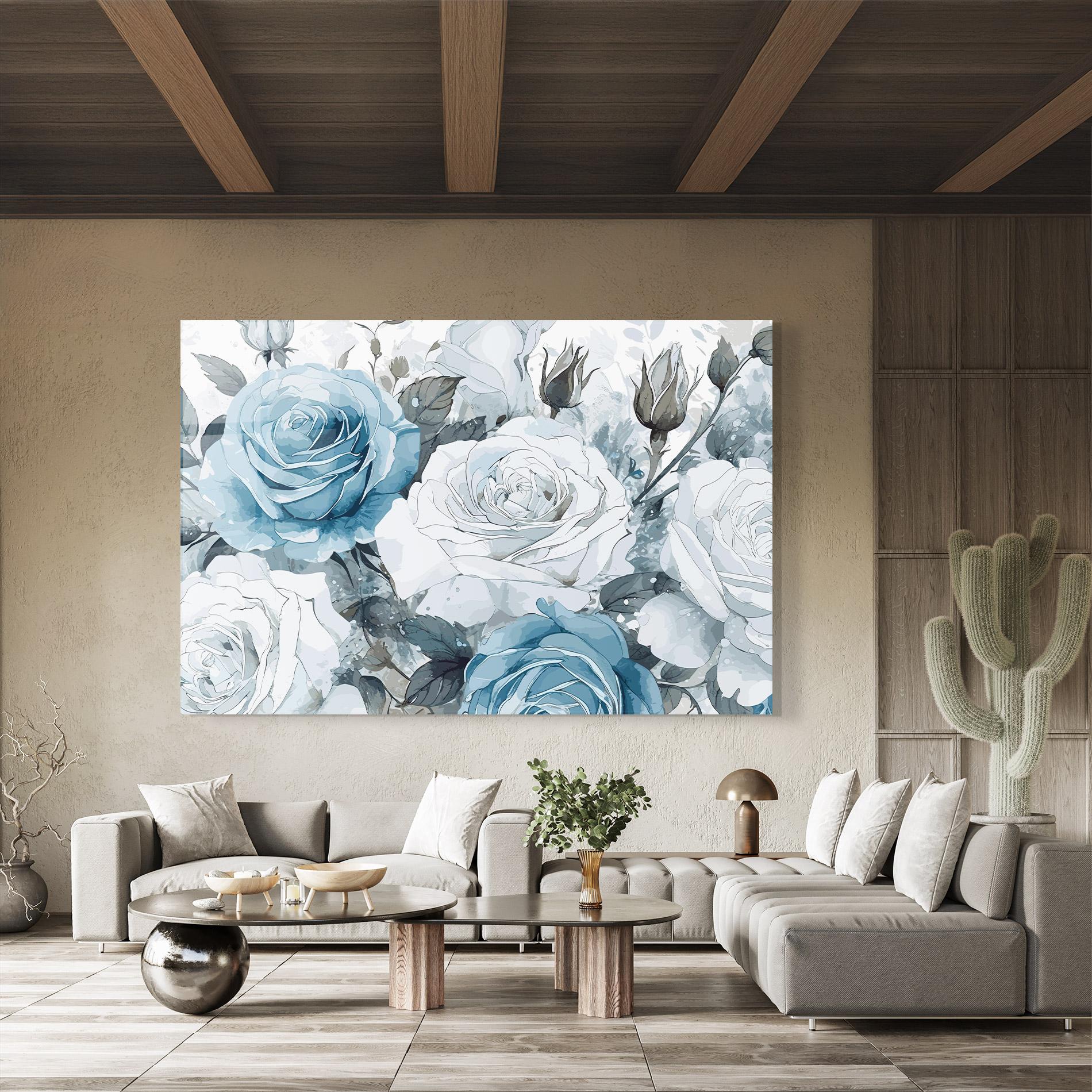 Obraz na Szkle Blue White Rose mockup 8