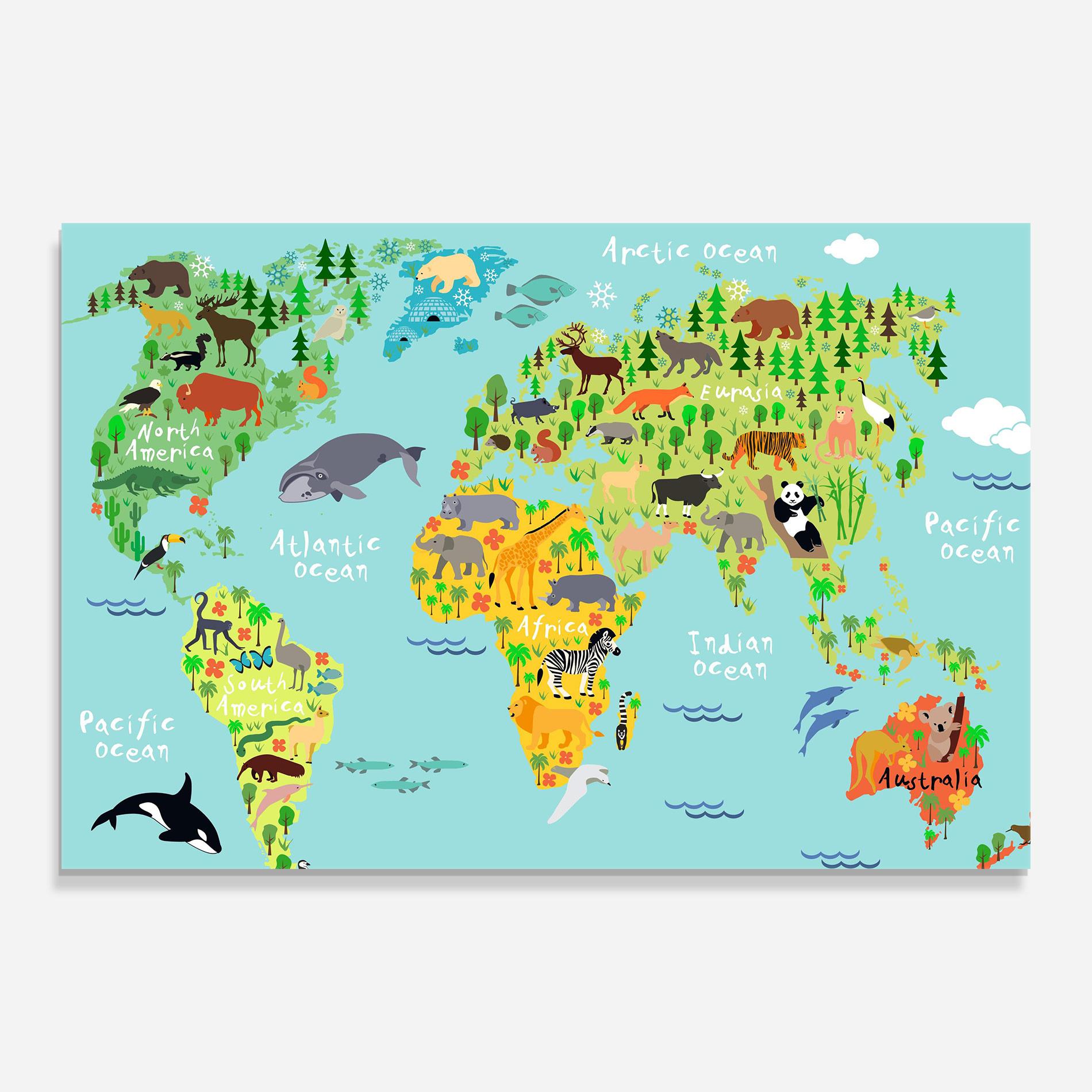 Obraz na Szkle Animal World Map mockup 0