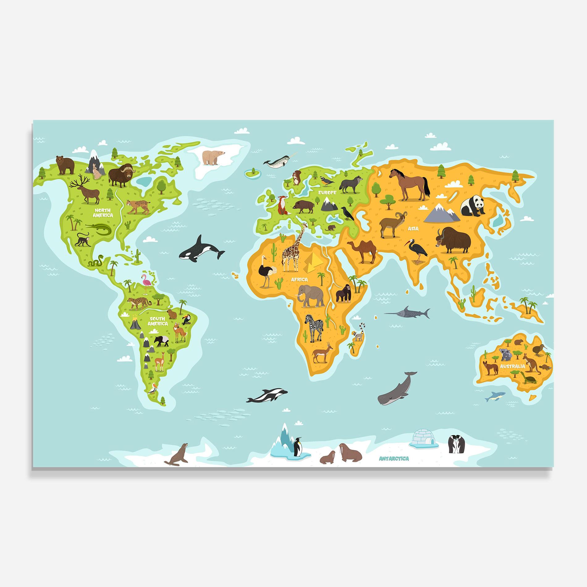 Obraz na Szkle Animals World Map mockup 0
