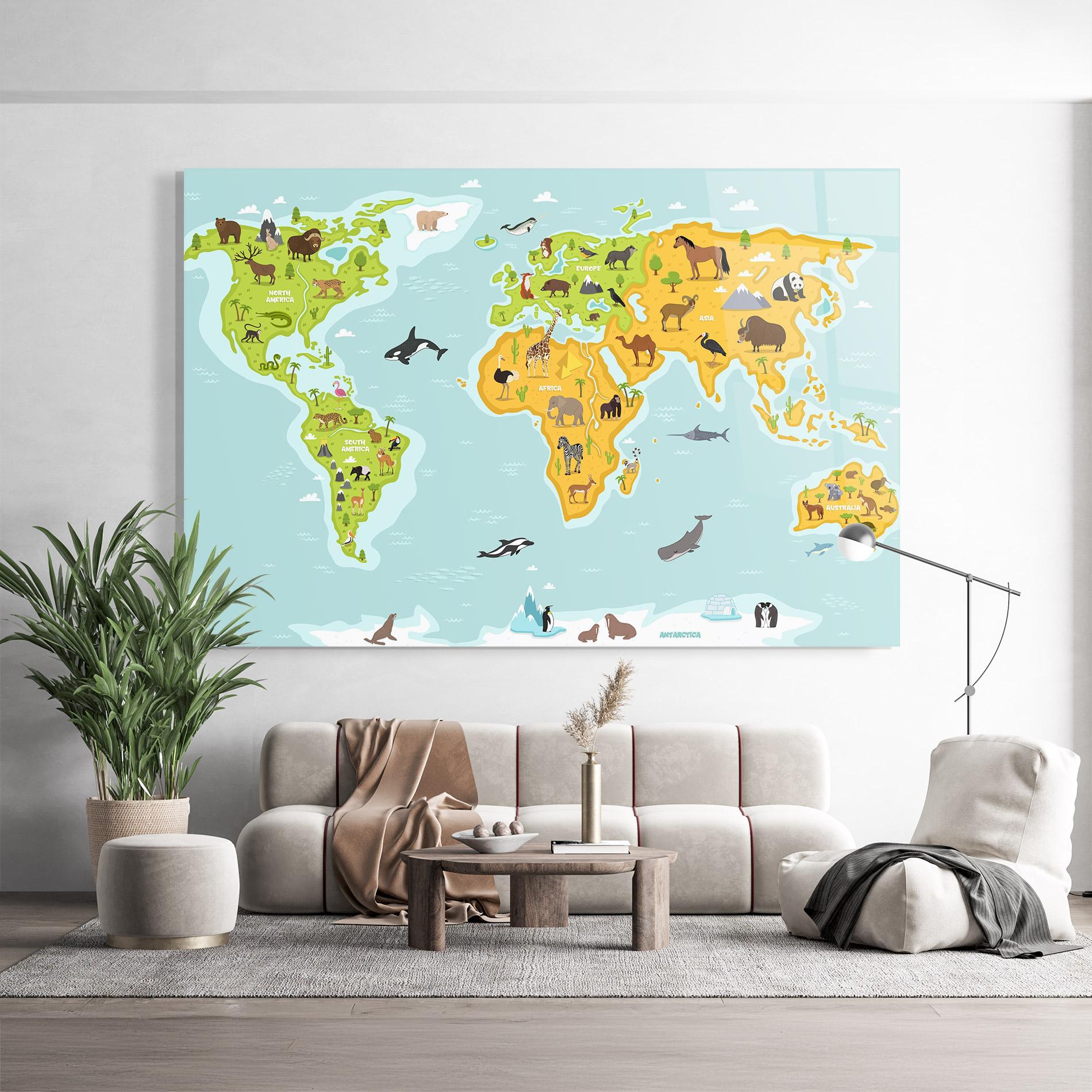 Obraz na Szkle Animals World Map mockup 9
