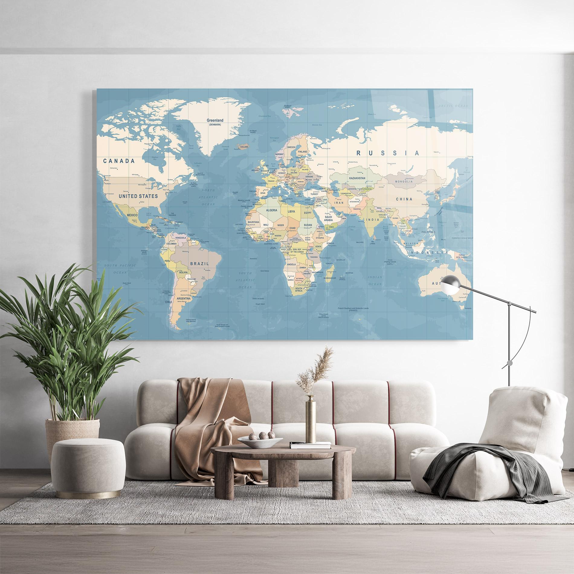 Obraz na Szkle Blue World Map mockup 9