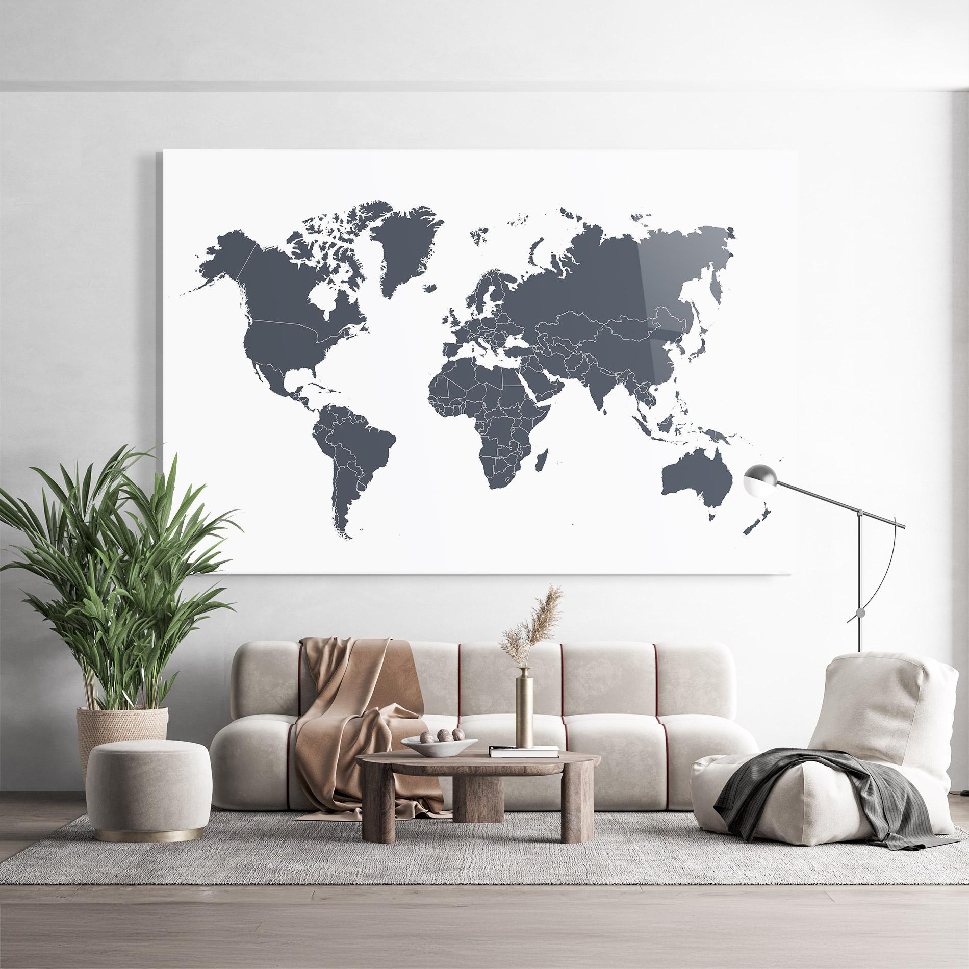 Obraz na Szkle World Grey Map mockup 9