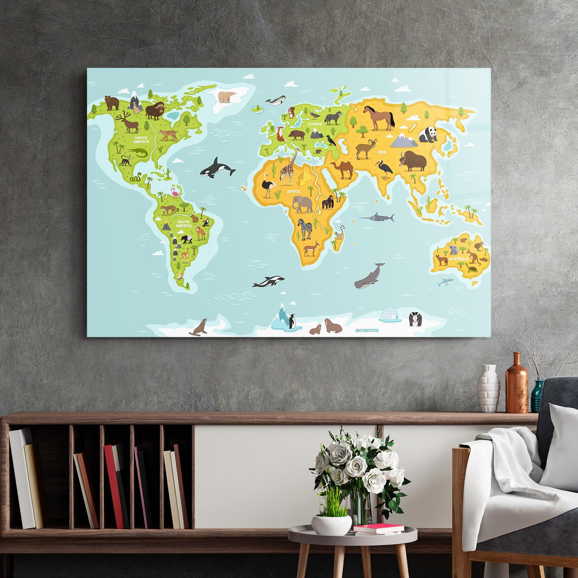 Obraz na Szkle Animals World Map mockup 2