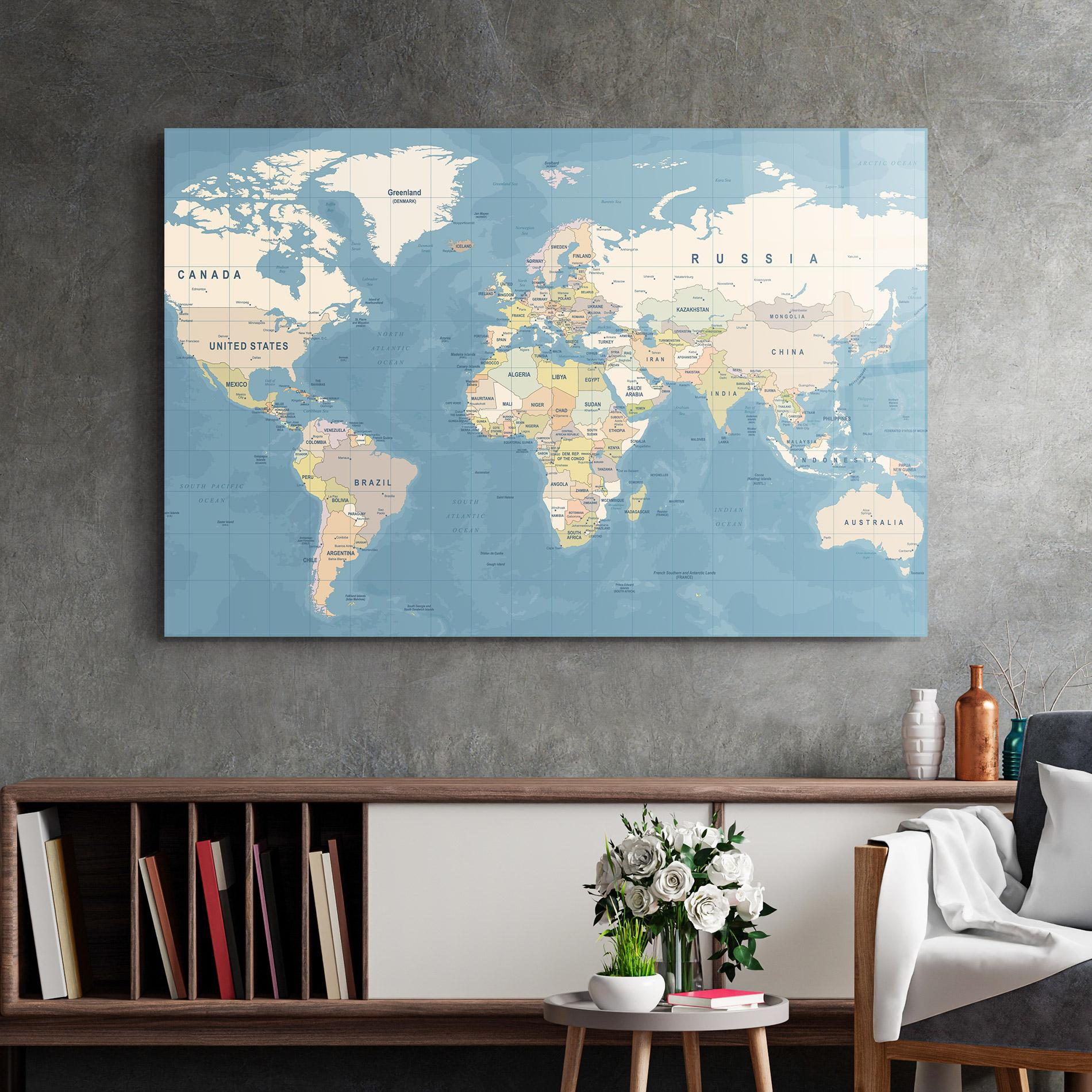 Obraz na Szkle Blue World Map mockup 2