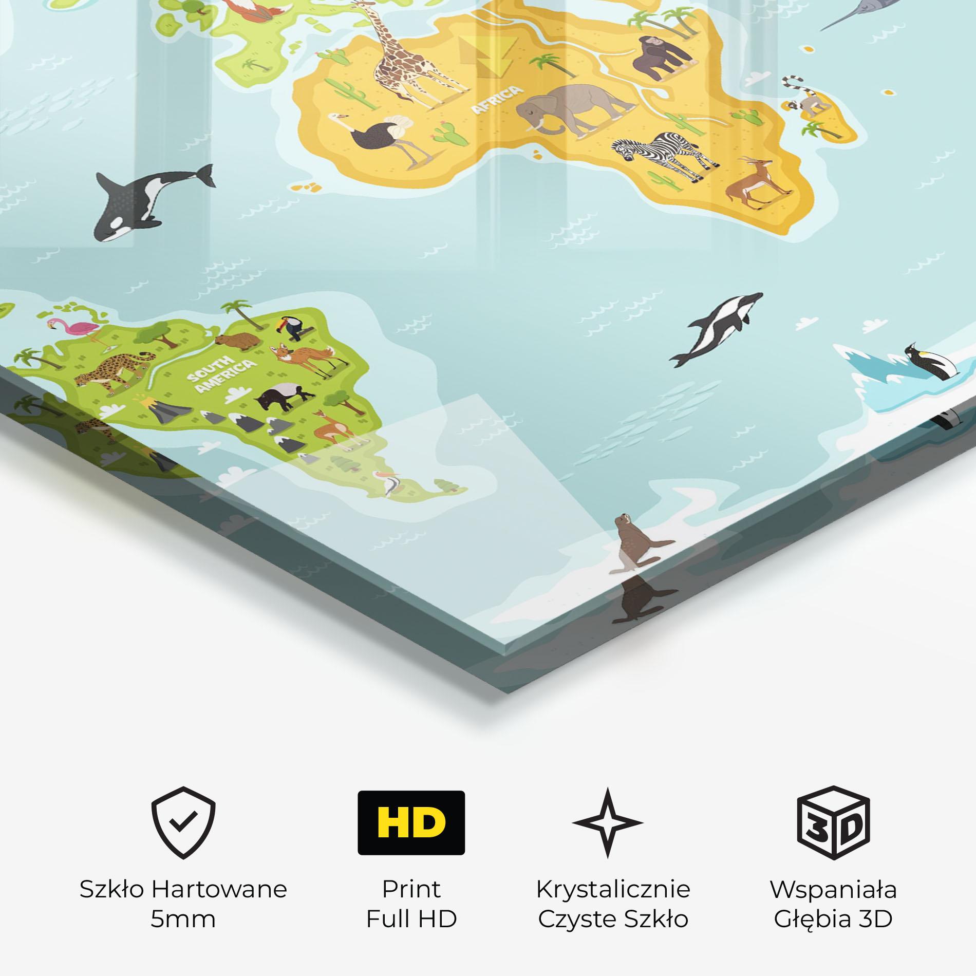 Obraz na Szkle Animals World Map mockup 3