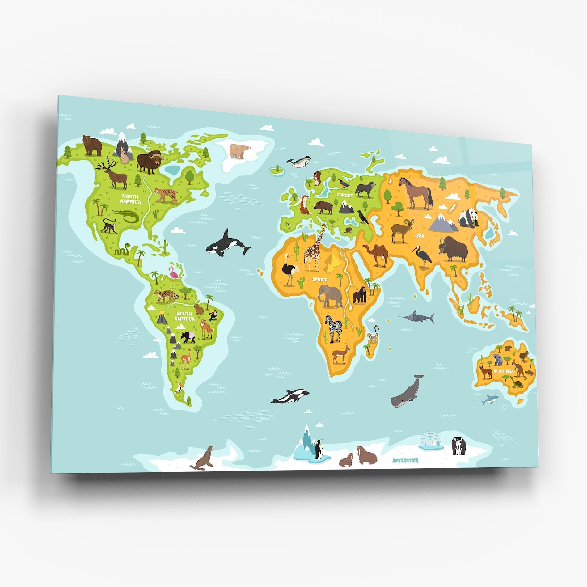 Obraz na Szkle Animals World Map mockup 6