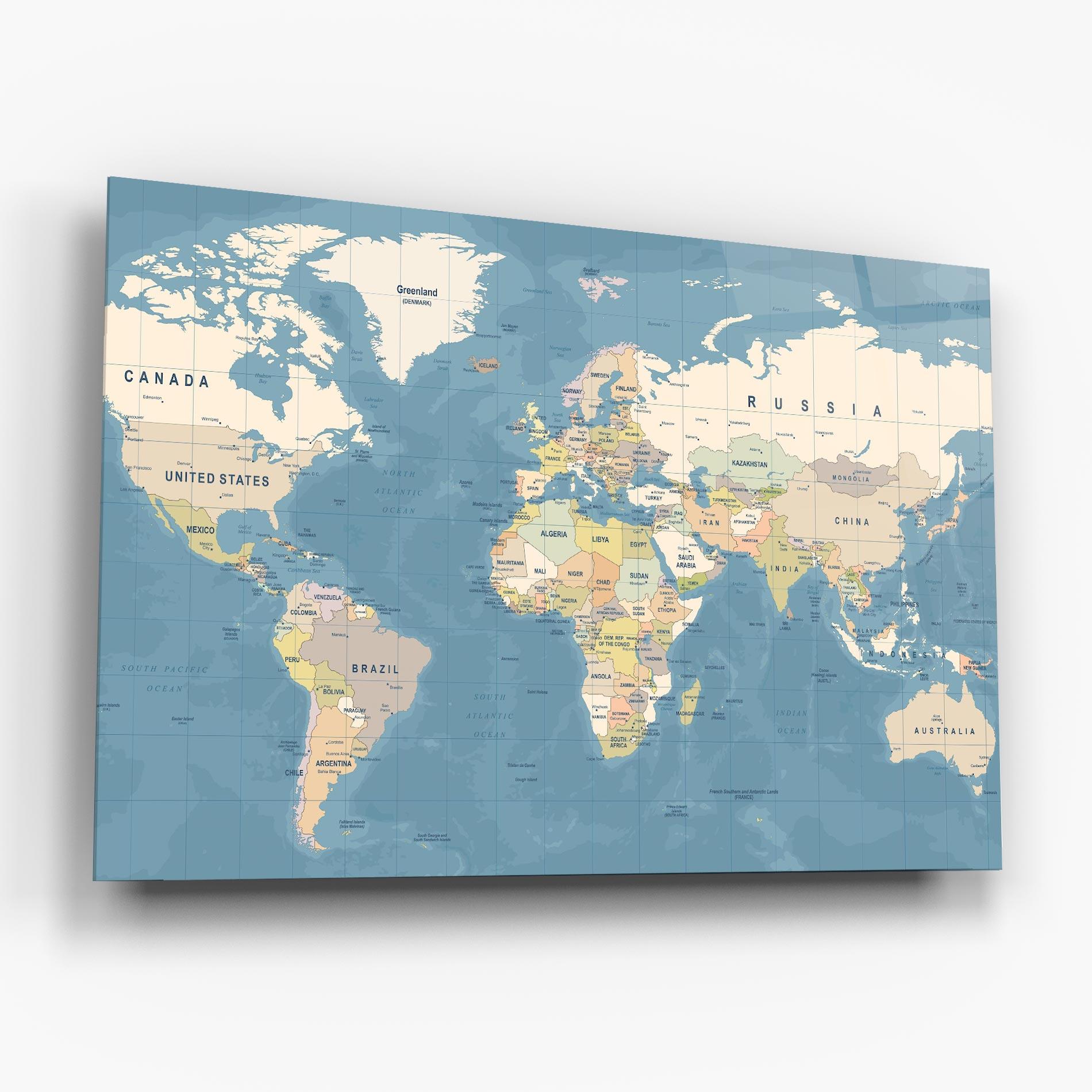 Obraz na Szkle Blue World Map mockup 6
