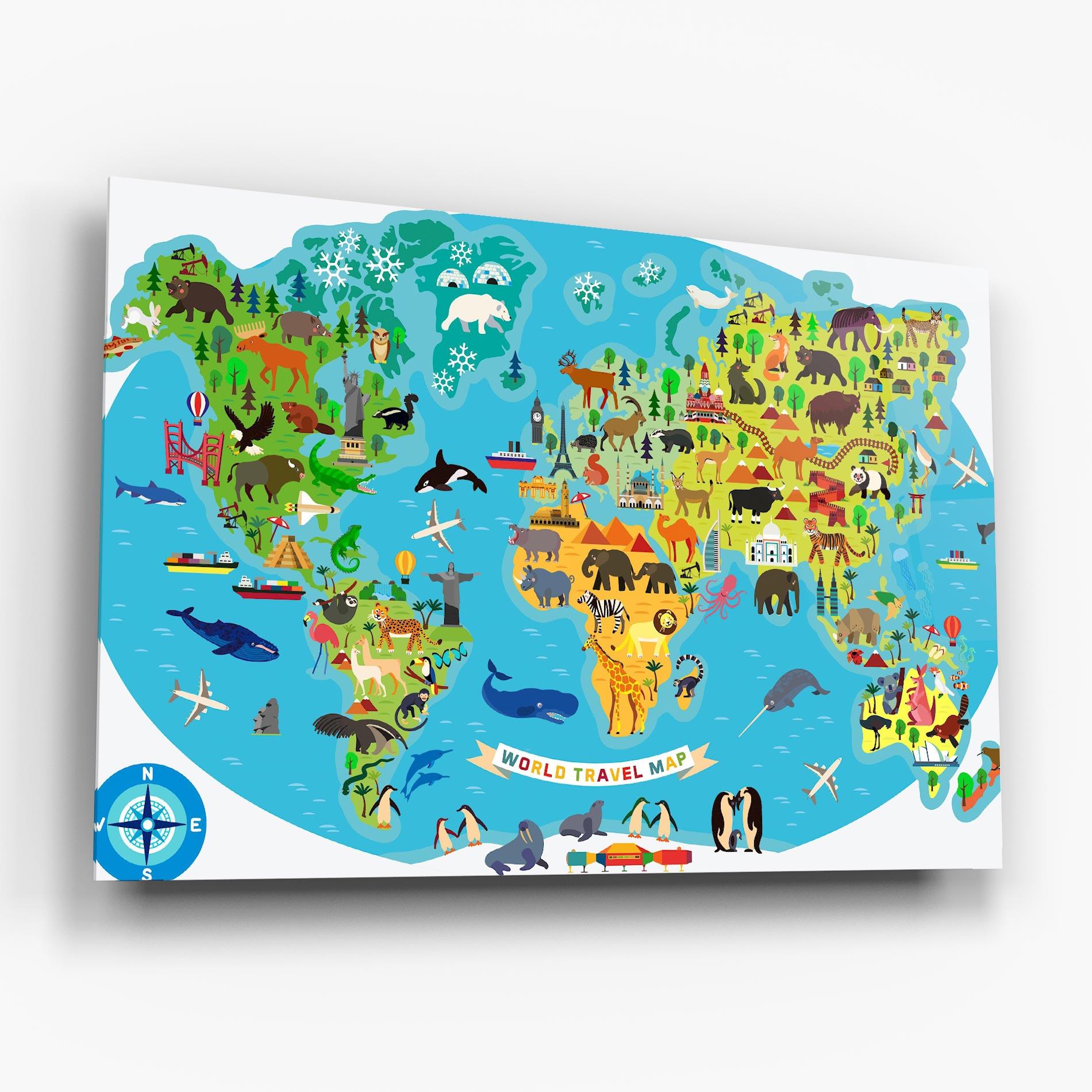 Obraz na Szkle Kids Travel Map mockup 6