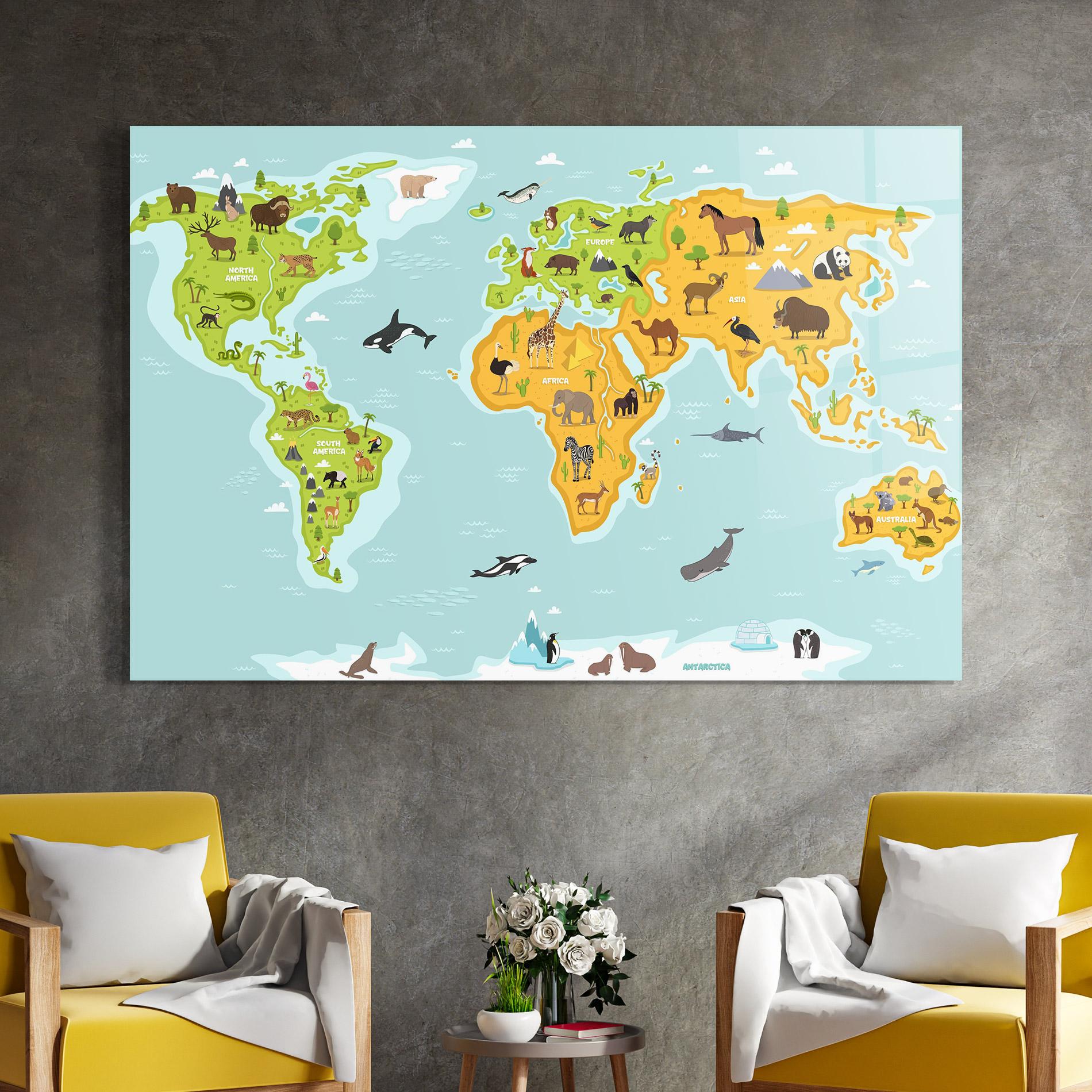 Obraz na Szkle Animals World Map mockup 4