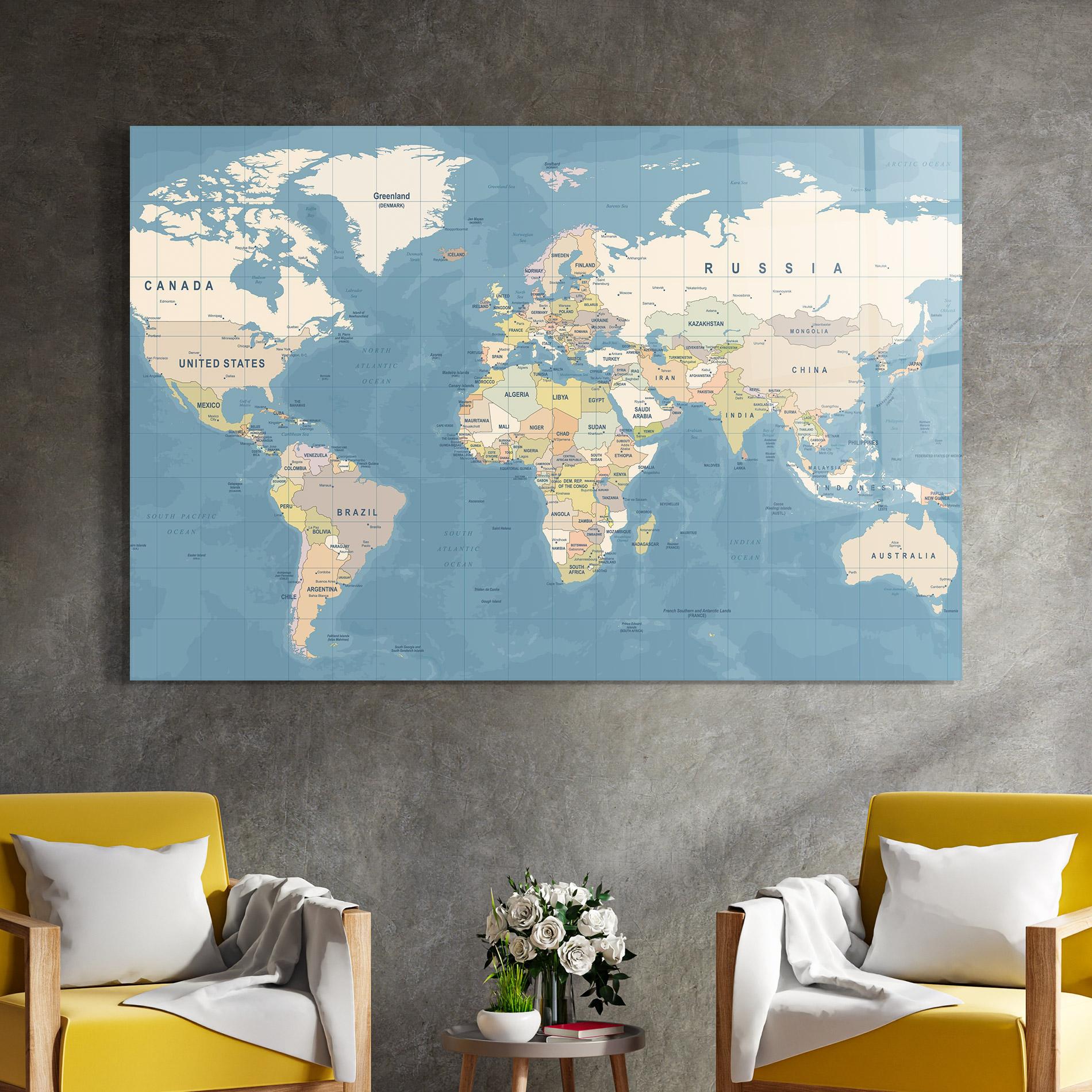 Obraz na Szkle Blue World Map mockup 4