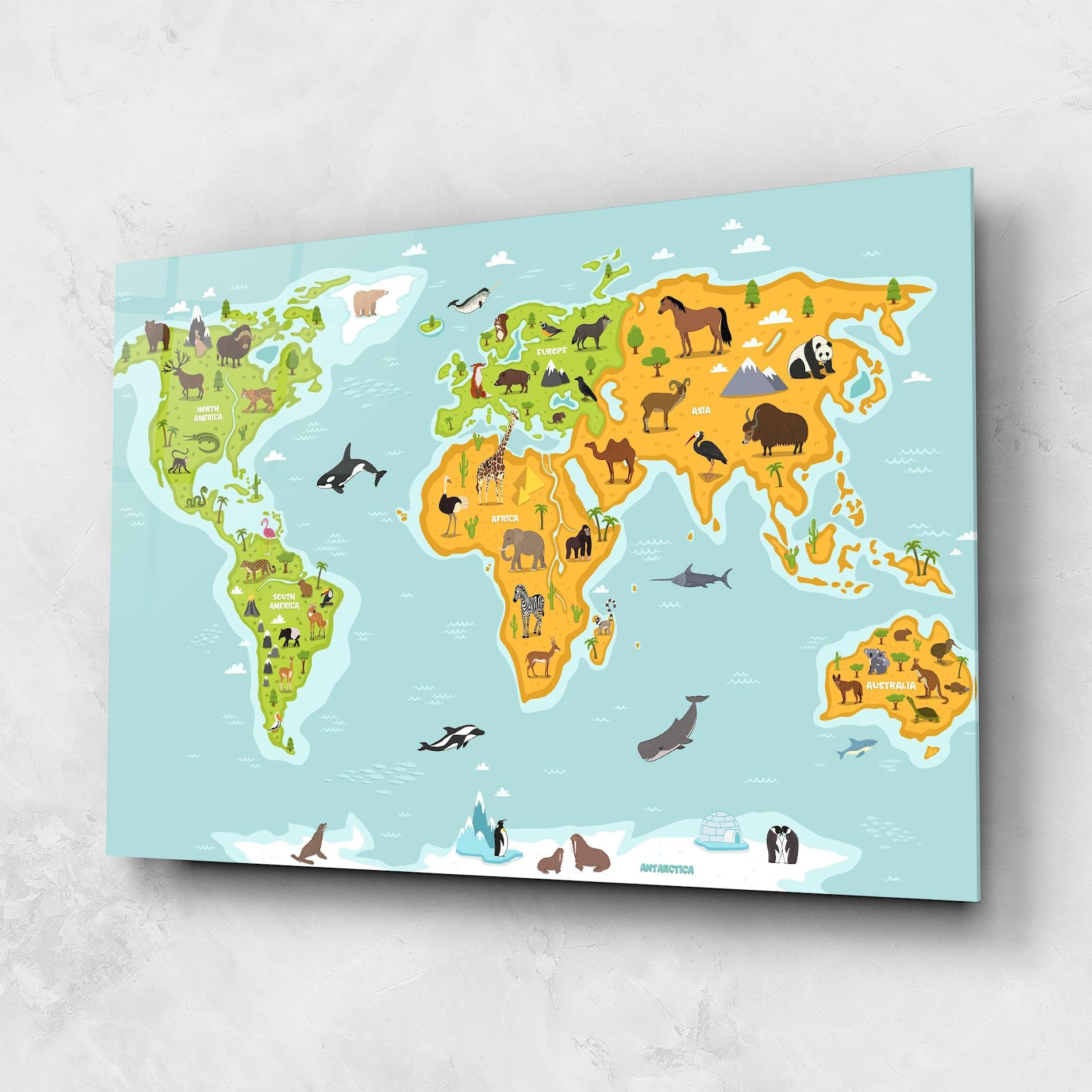 Obraz na Szkle Animals World Map mockup 1