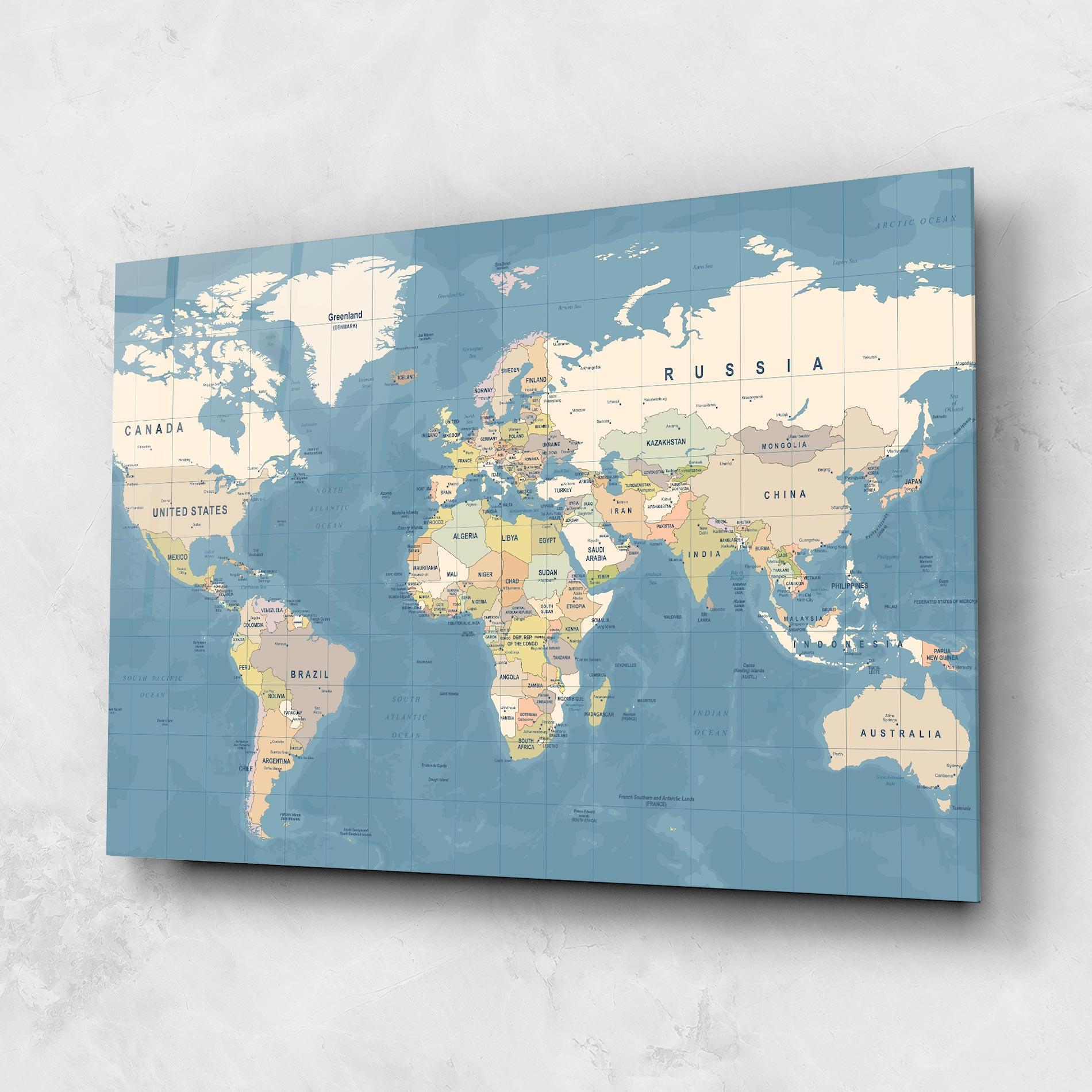 Obraz na Szkle Blue World Map mockup 1