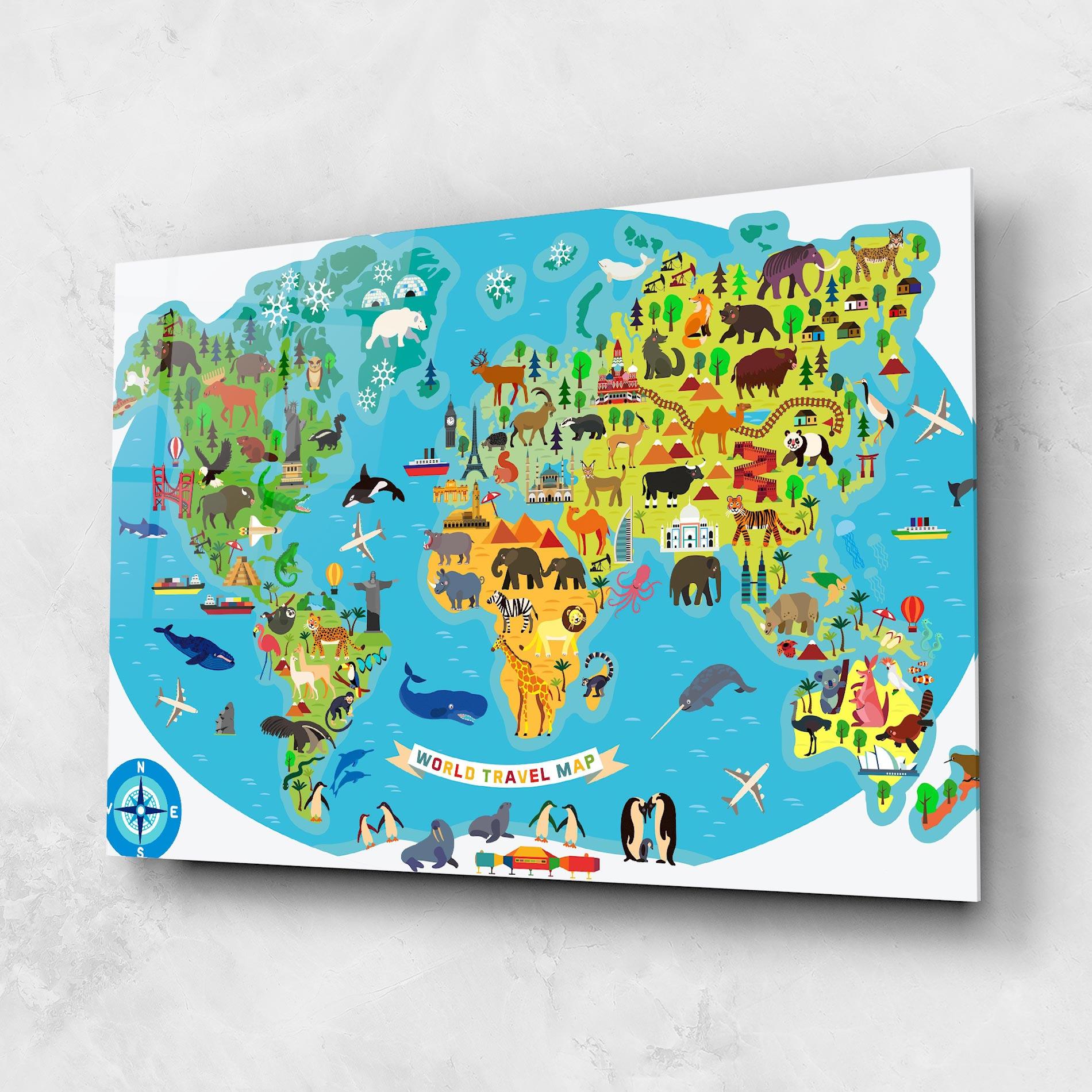 Obraz na Szkle Kids Travel Map mockup 1