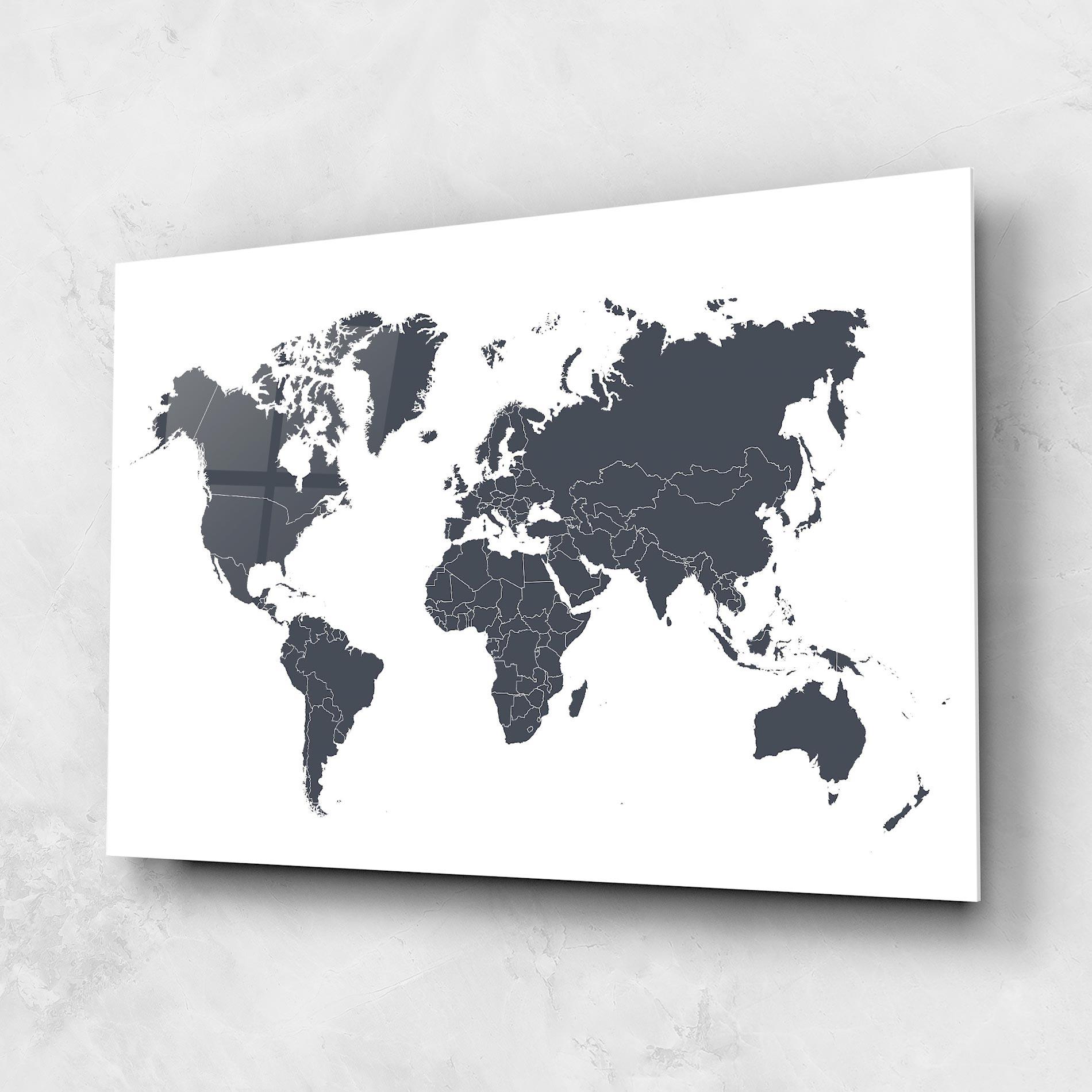 Obraz na Szkle World Grey Map mockup 1