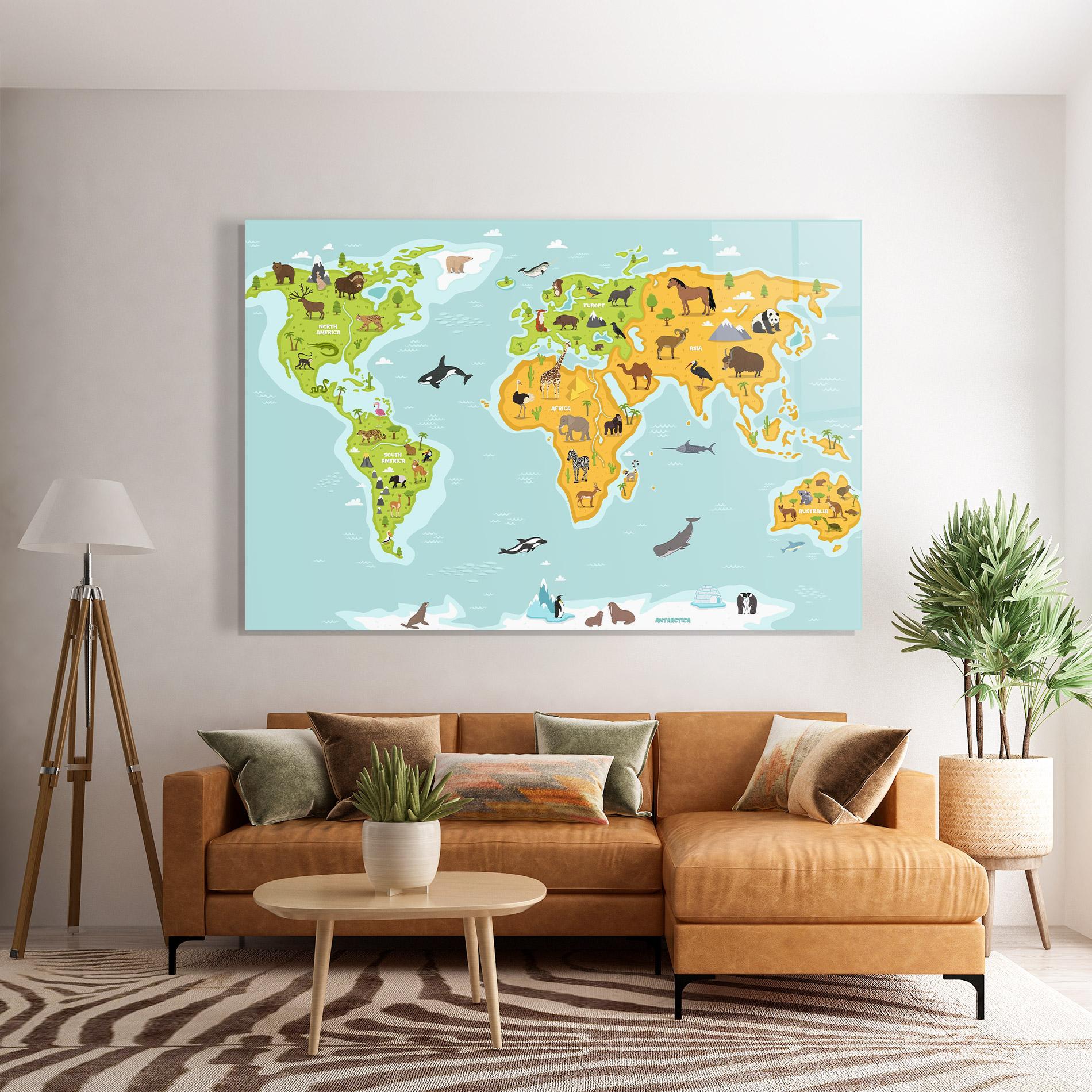 Obraz na Szkle Animals World Map mockup 7