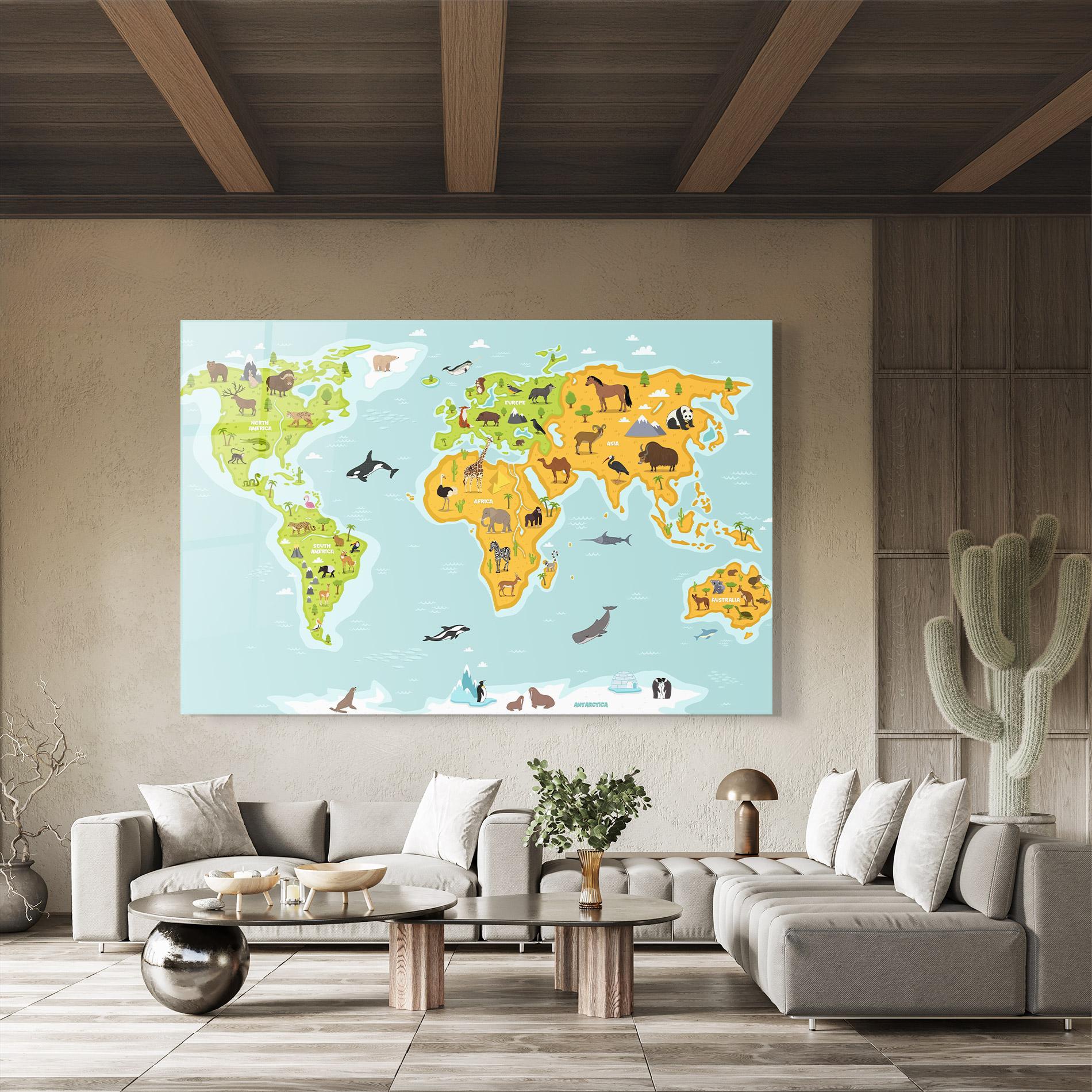 Obraz na Szkle Animals World Map mockup 8