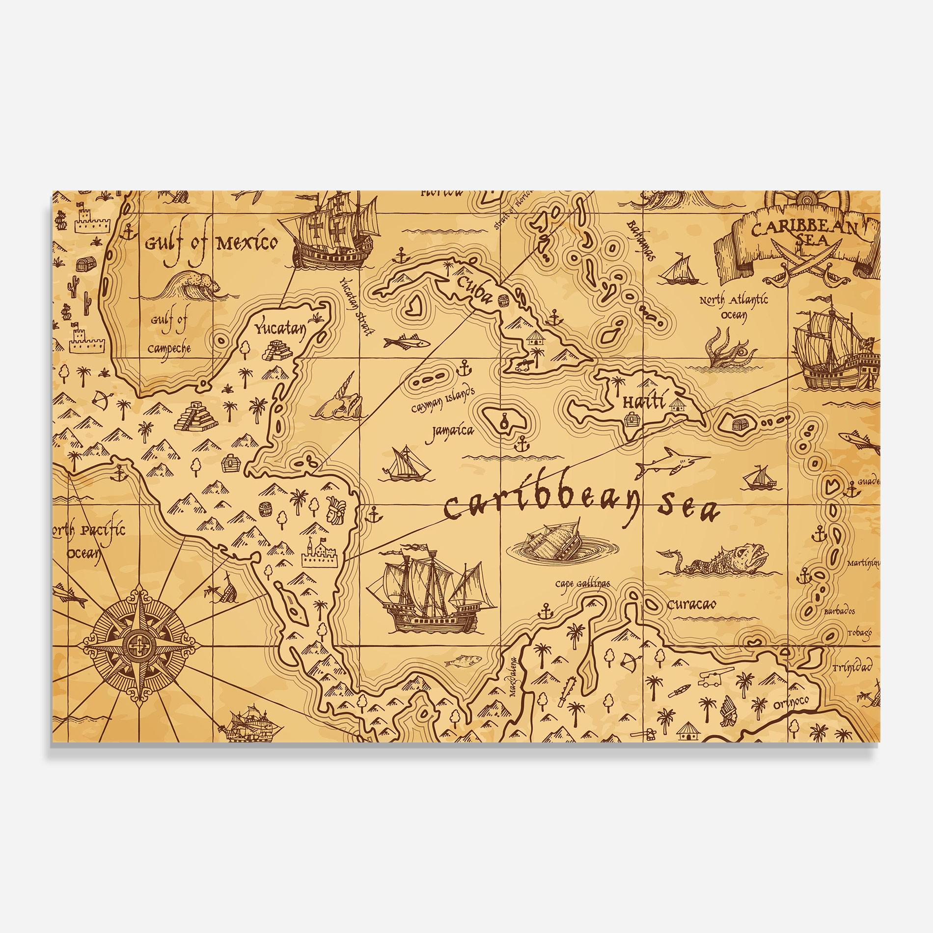 Obraz na Szkle Caribbean Sea Map mockup 0