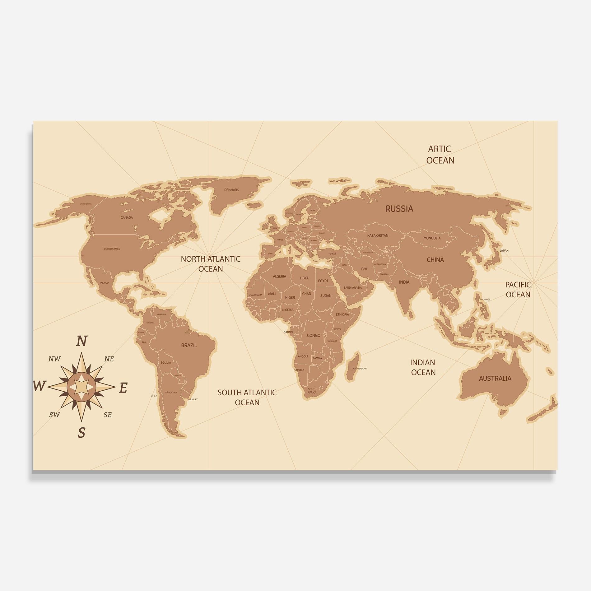 Obraz na Szkle Cream Map Vintage mockup 0