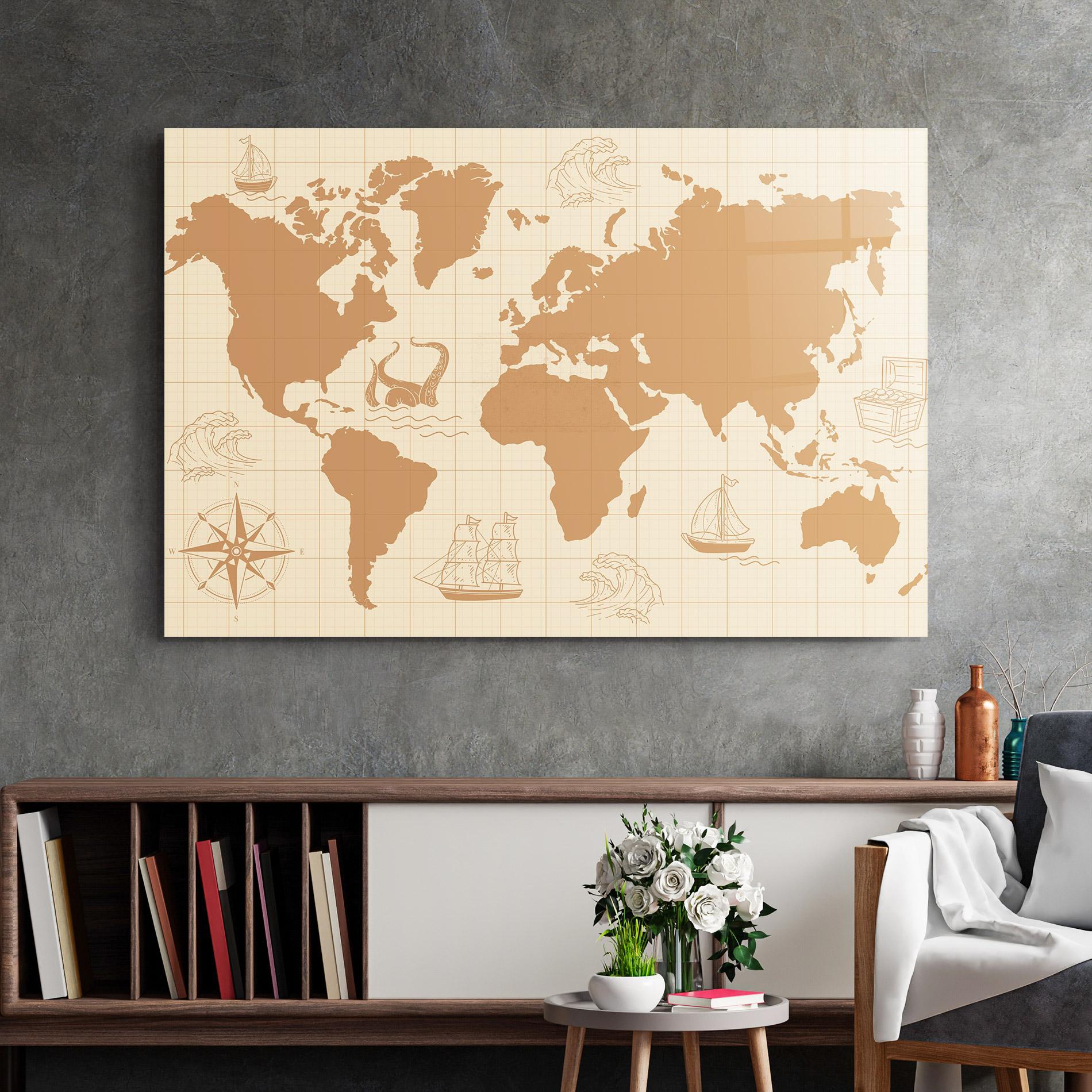 Obraz na Szkle Light Cream Map mockup 2