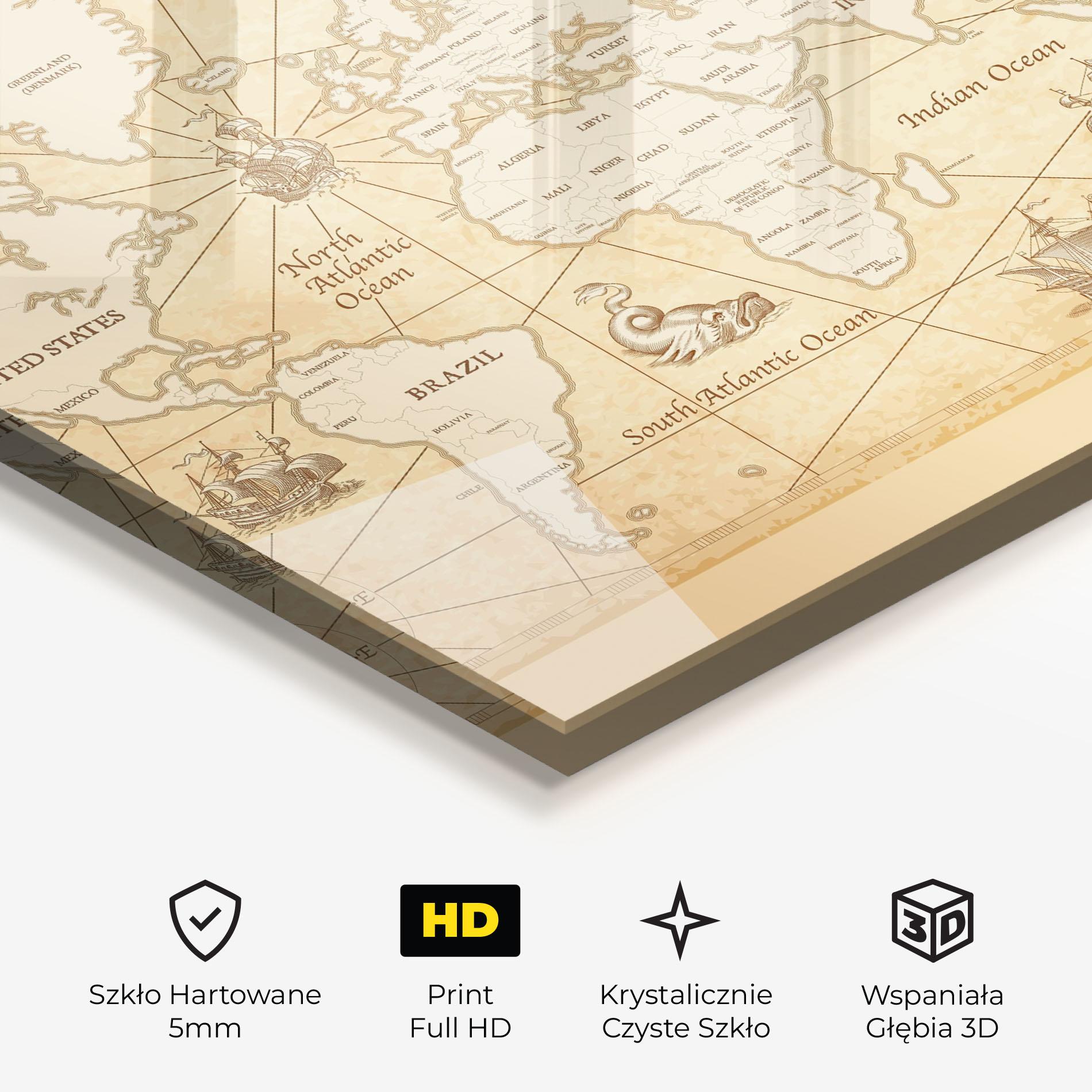 Obraz na Szkle Cream Old Map mockup 3