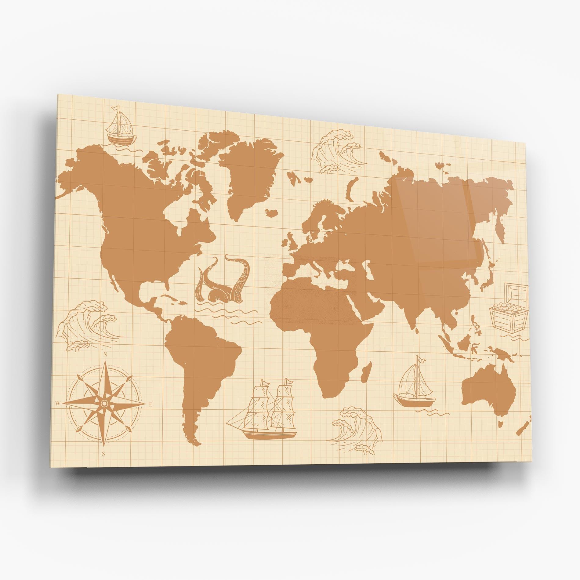 Obraz na Szkle Light Cream Map mockup 6