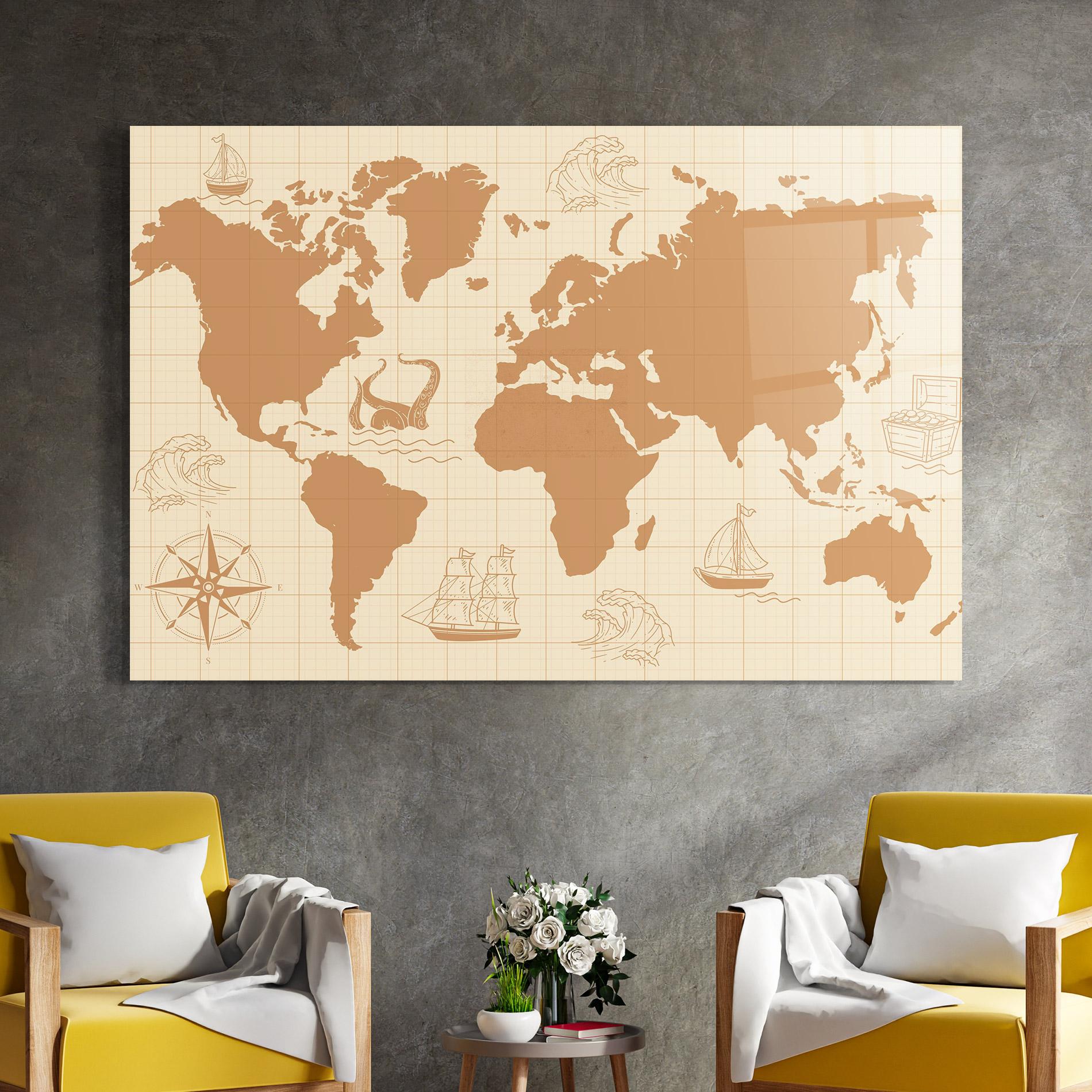 Obraz na Szkle Light Cream Map mockup 4