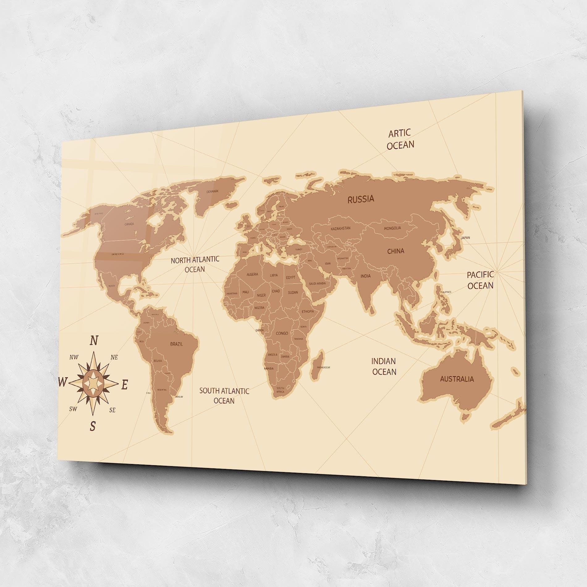 Obraz na Szkle Cream Map Vintage mockup 1