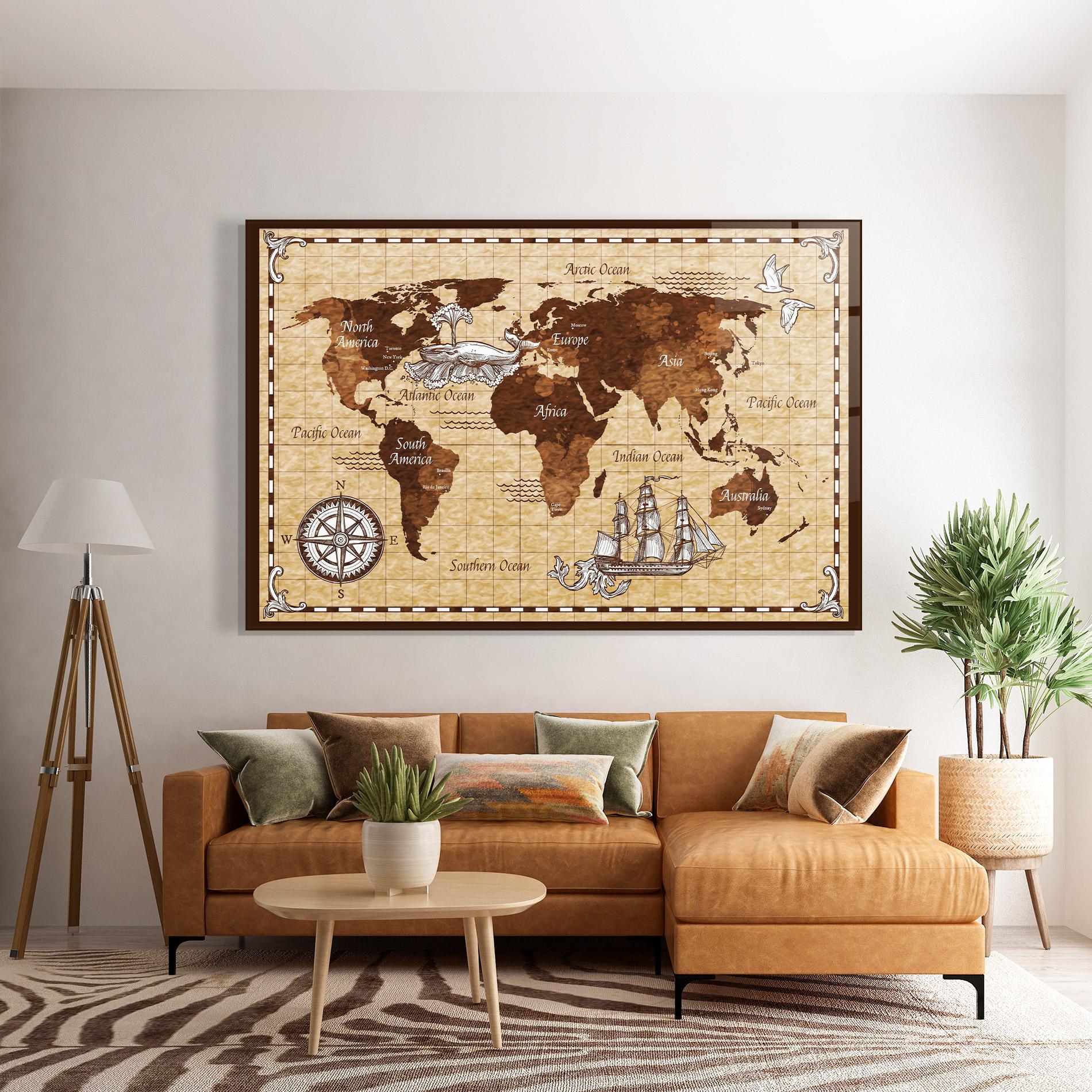 Obraz na Szkle Brown Old Map mockup 7