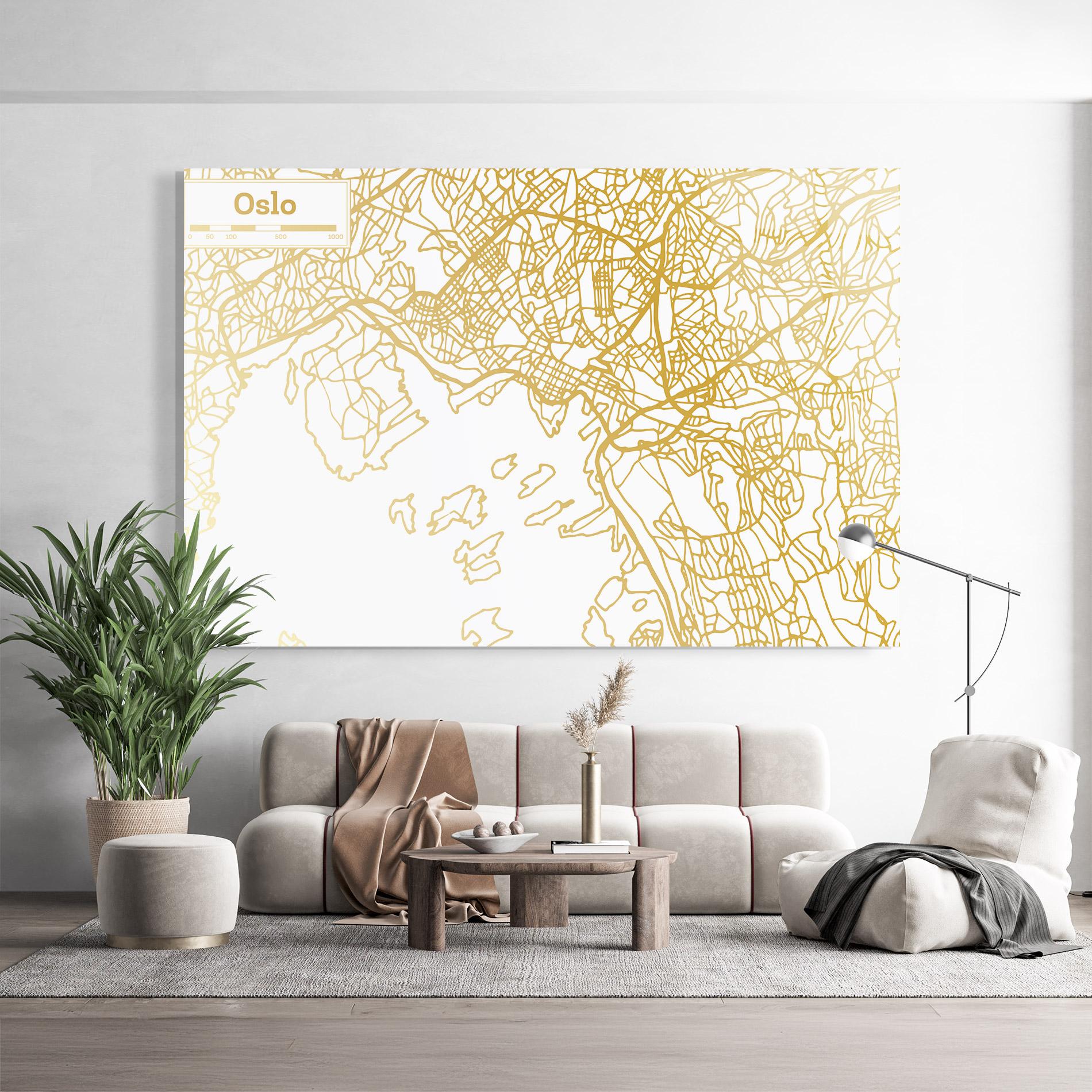 Obraz na Szkle Oslo Gold Map mockup 9