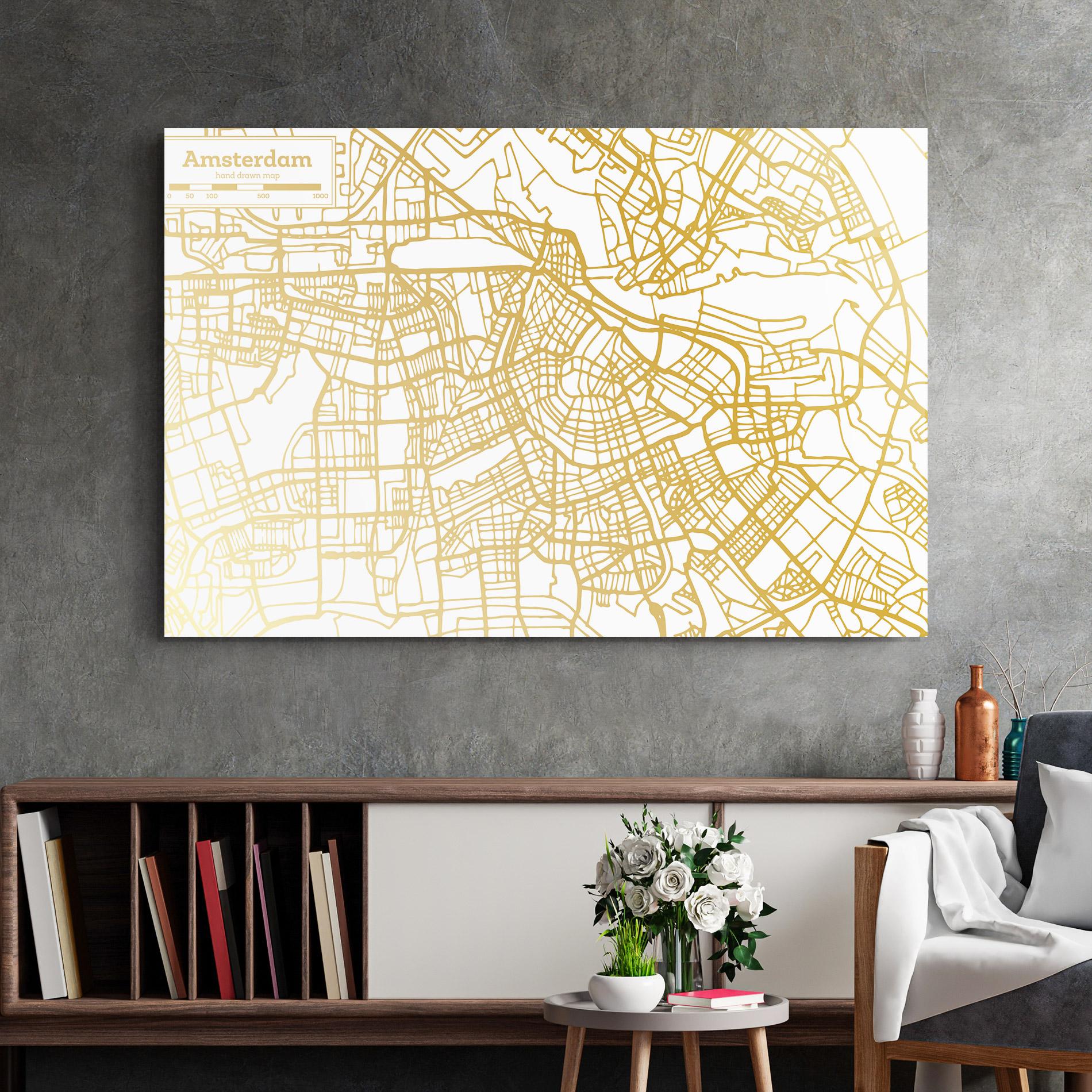 Obraz na Szkle Amsterdam Gold Map mockup 2