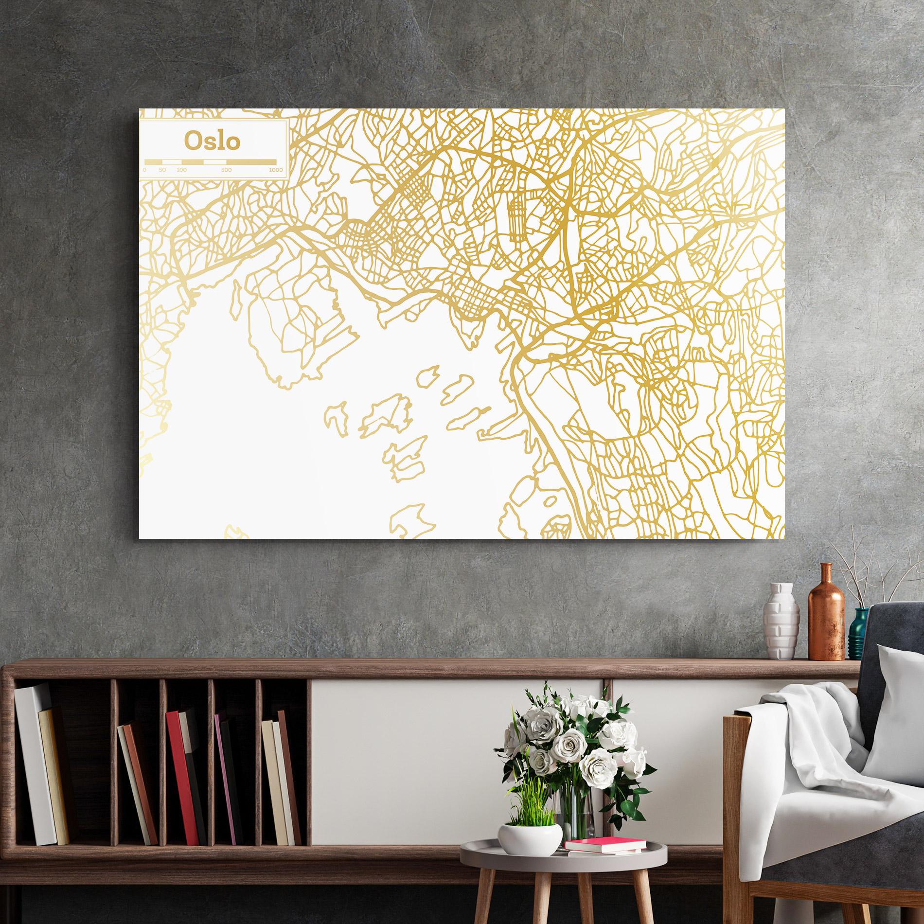 Obraz na Szkle Oslo Gold Map mockup 2